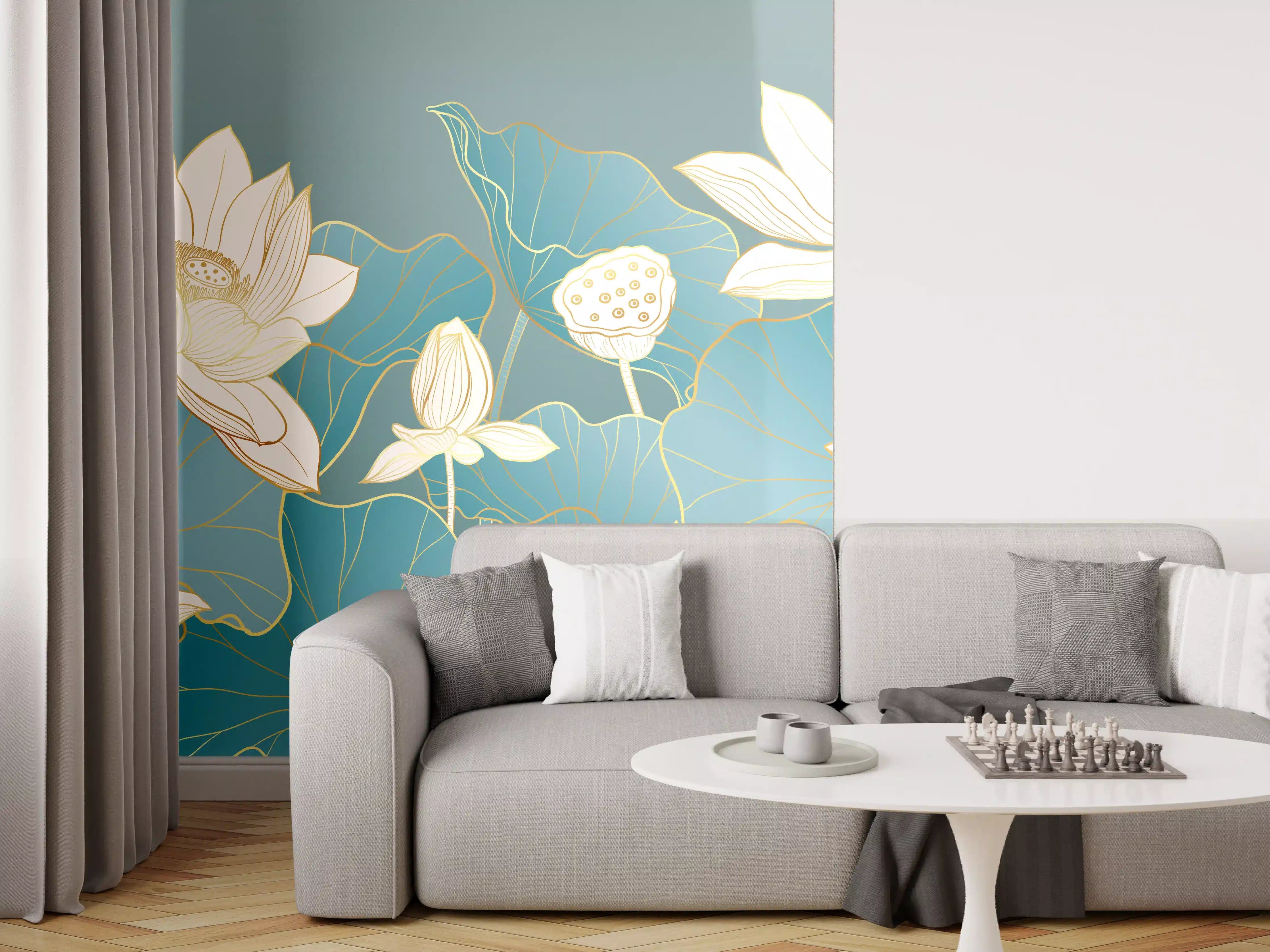Wandverkleidung Wohnzimmer - Elegante Lotusblüten auf Wasserflächen