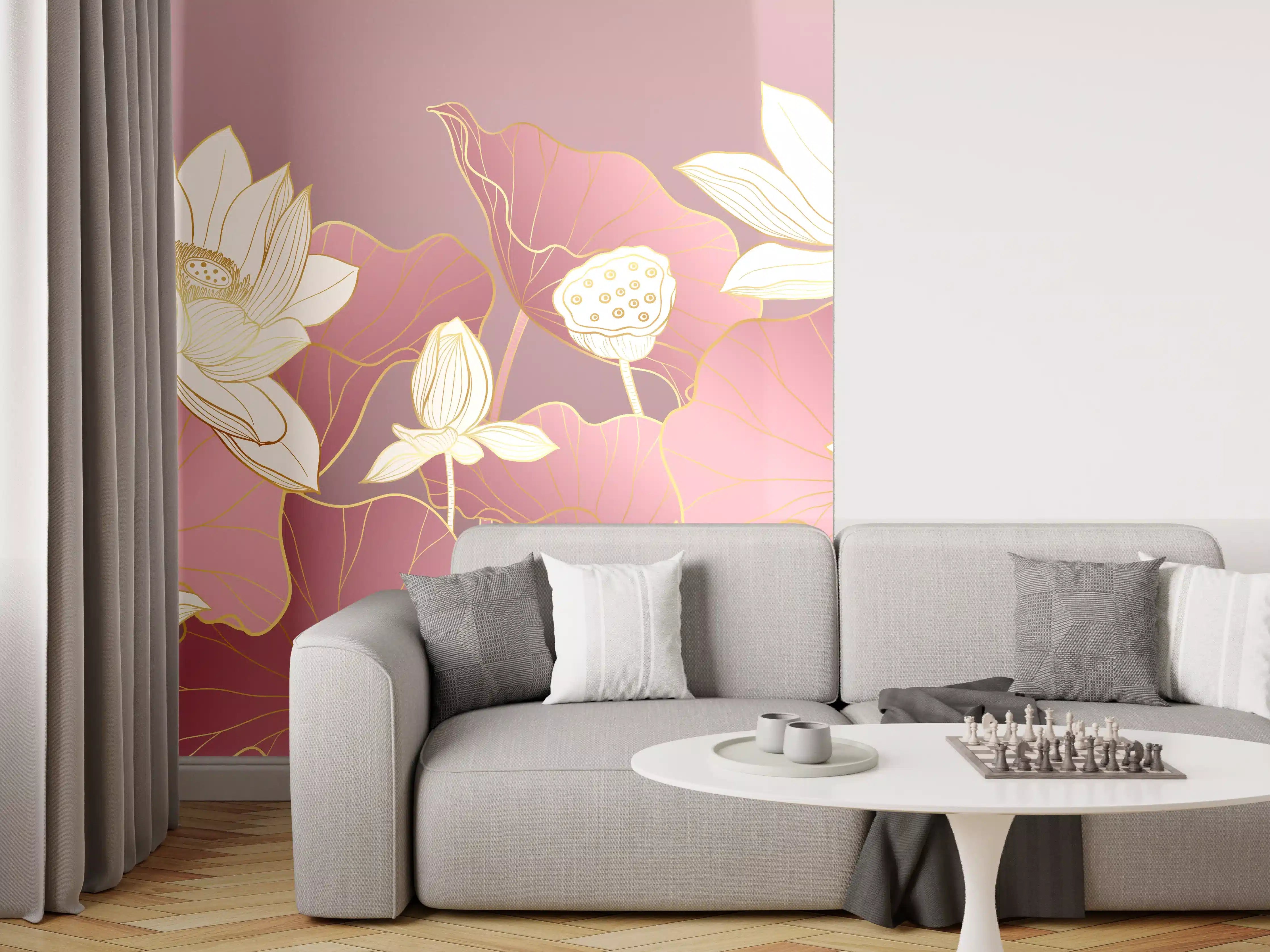 Wandverkleidung Wohnzimmer - Elegante Lotusblumen in Pastellfarben