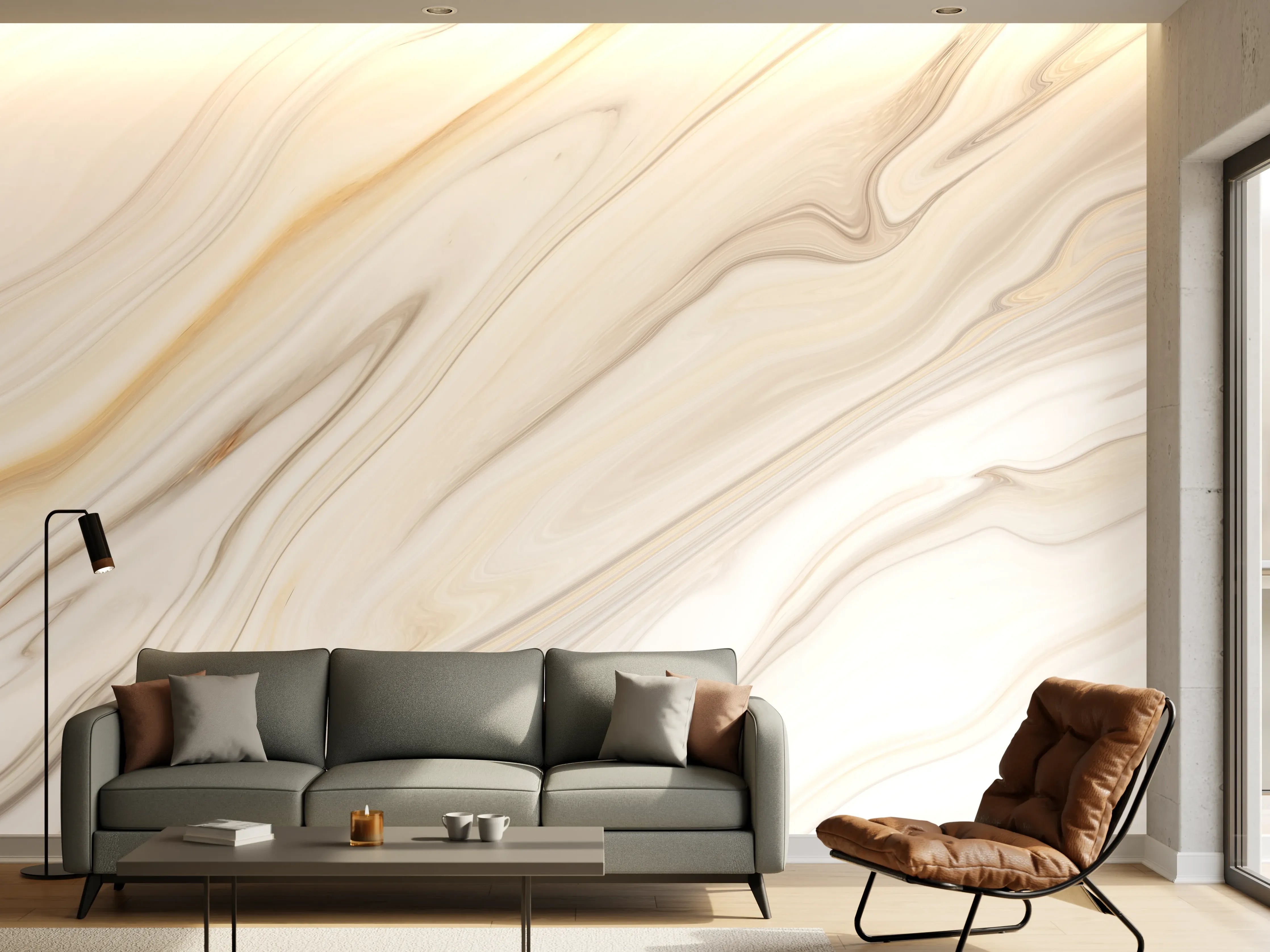 Wandverkleidung Wohnzimmer - Elegante Marmor-Optik Fliese