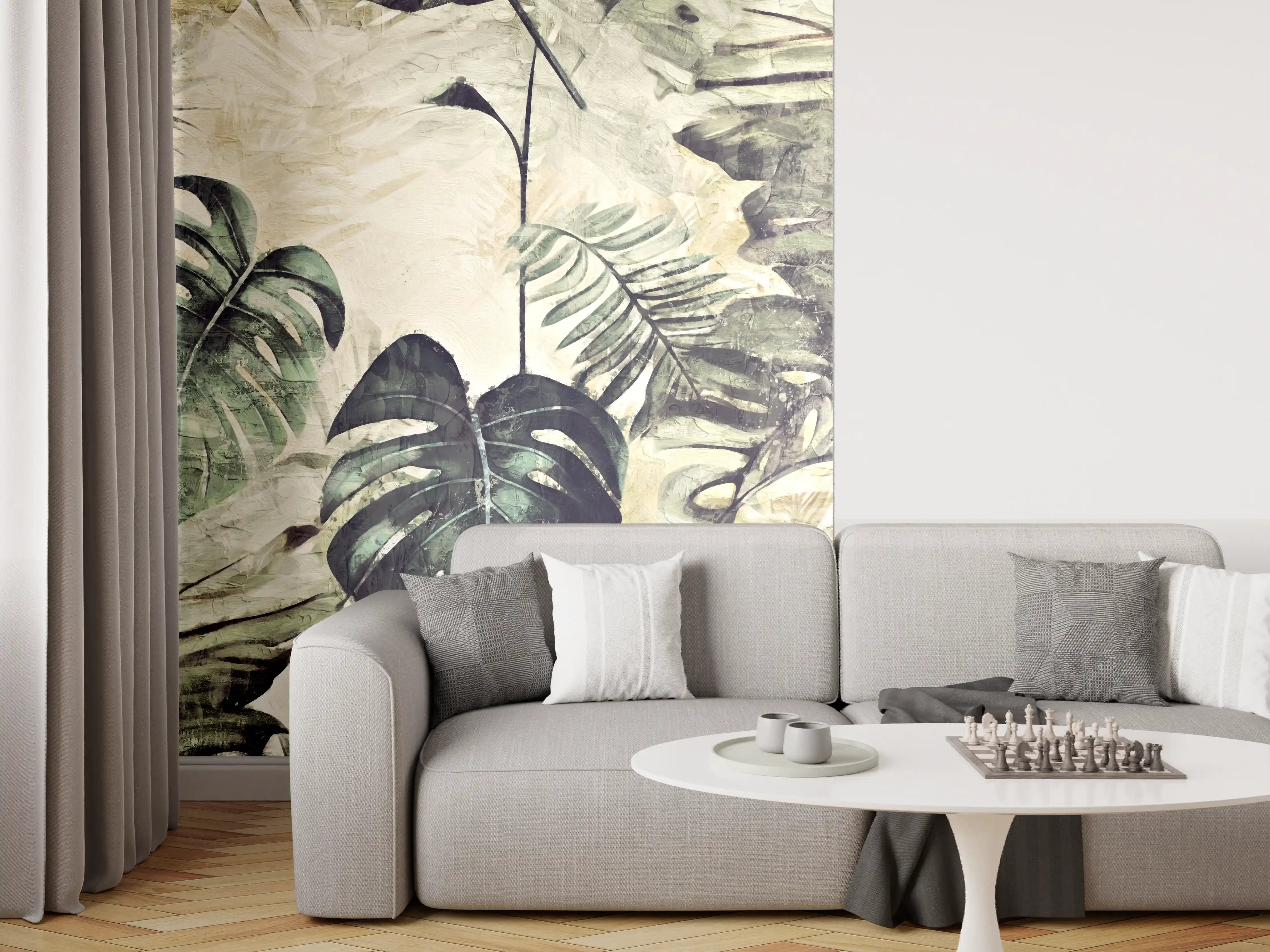 Wandverkleidung Wohnzimmer - Elegante Monstera Wanddekoration