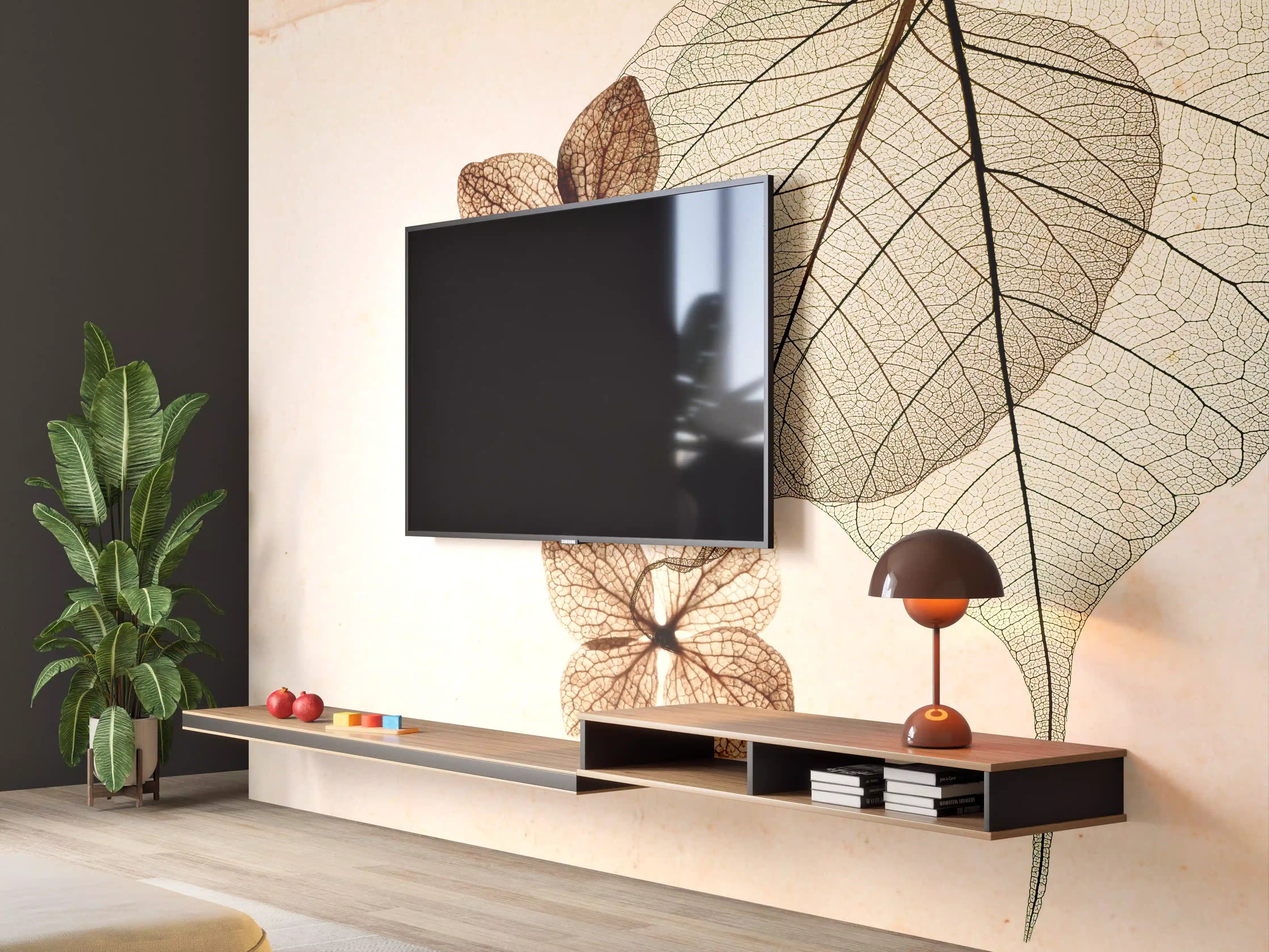 Wandverkleidung Wohnzimmer - Elegante Naturaufnahme mit getrockneten Blättern und Blüten