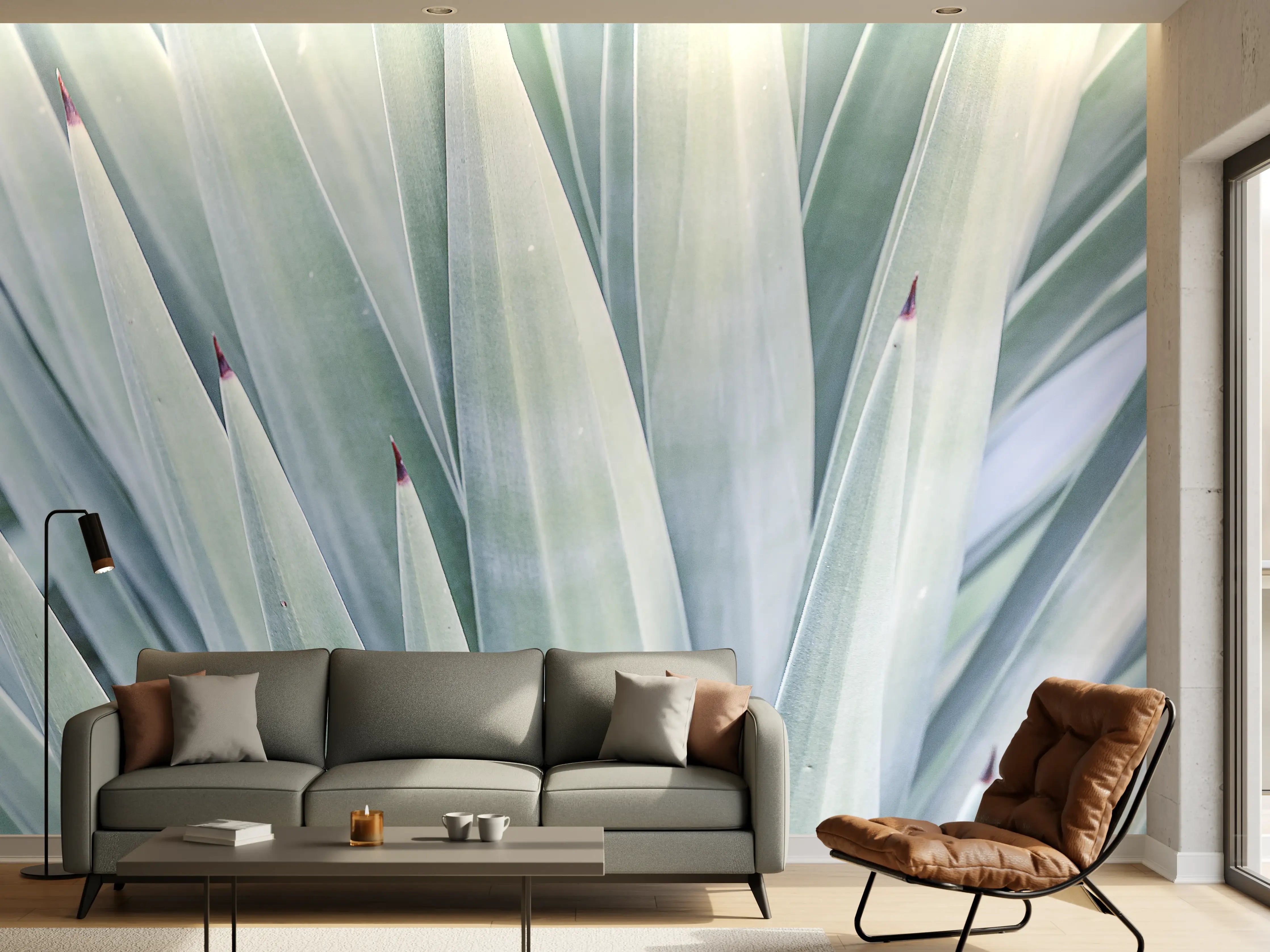 Wandverkleidung Wohnzimmer - Elegante Pflanze in sanften Farben