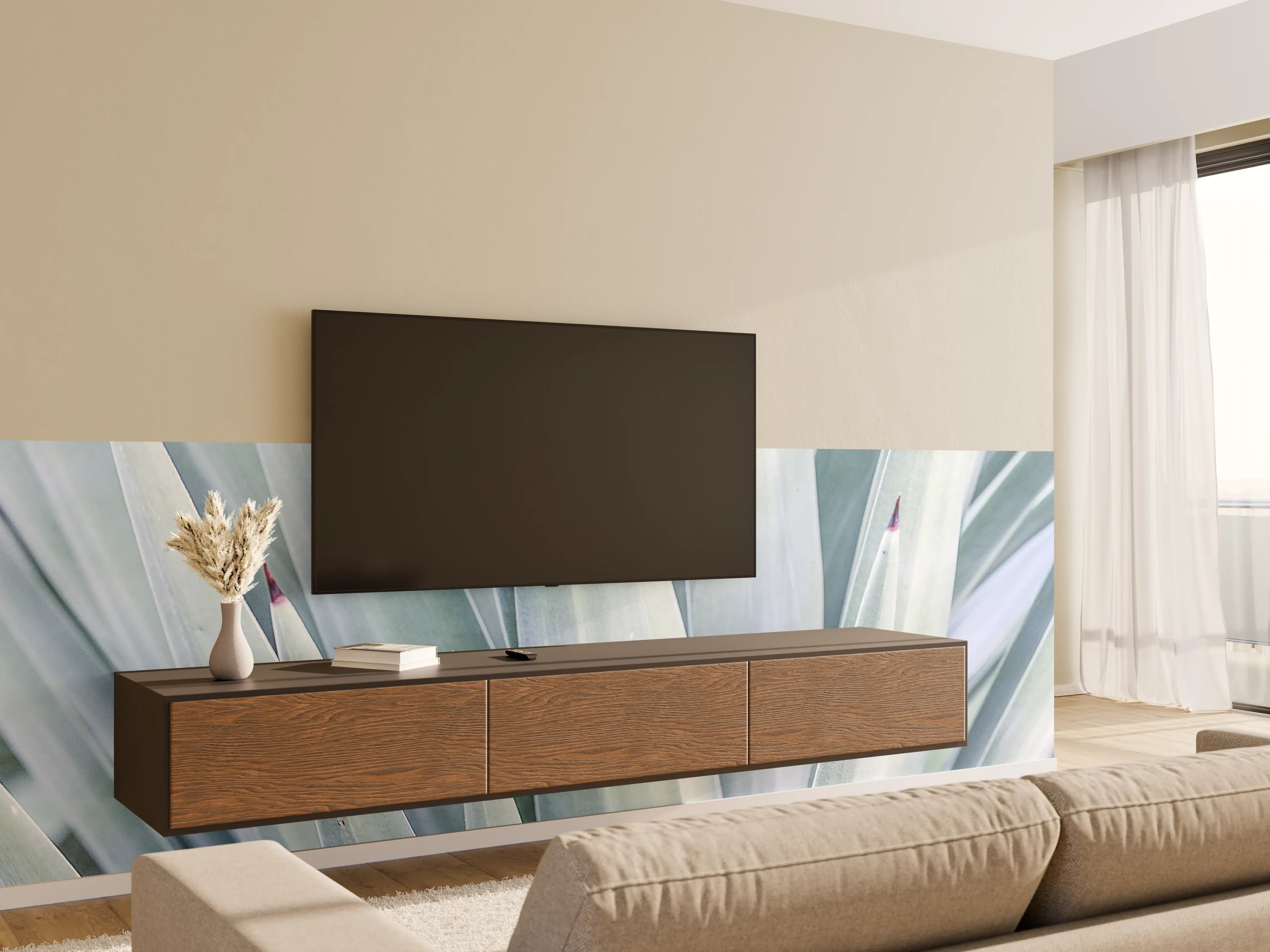 Wandverkleidung Wohnzimmer - Elegante Pflanze in sanften Farben
