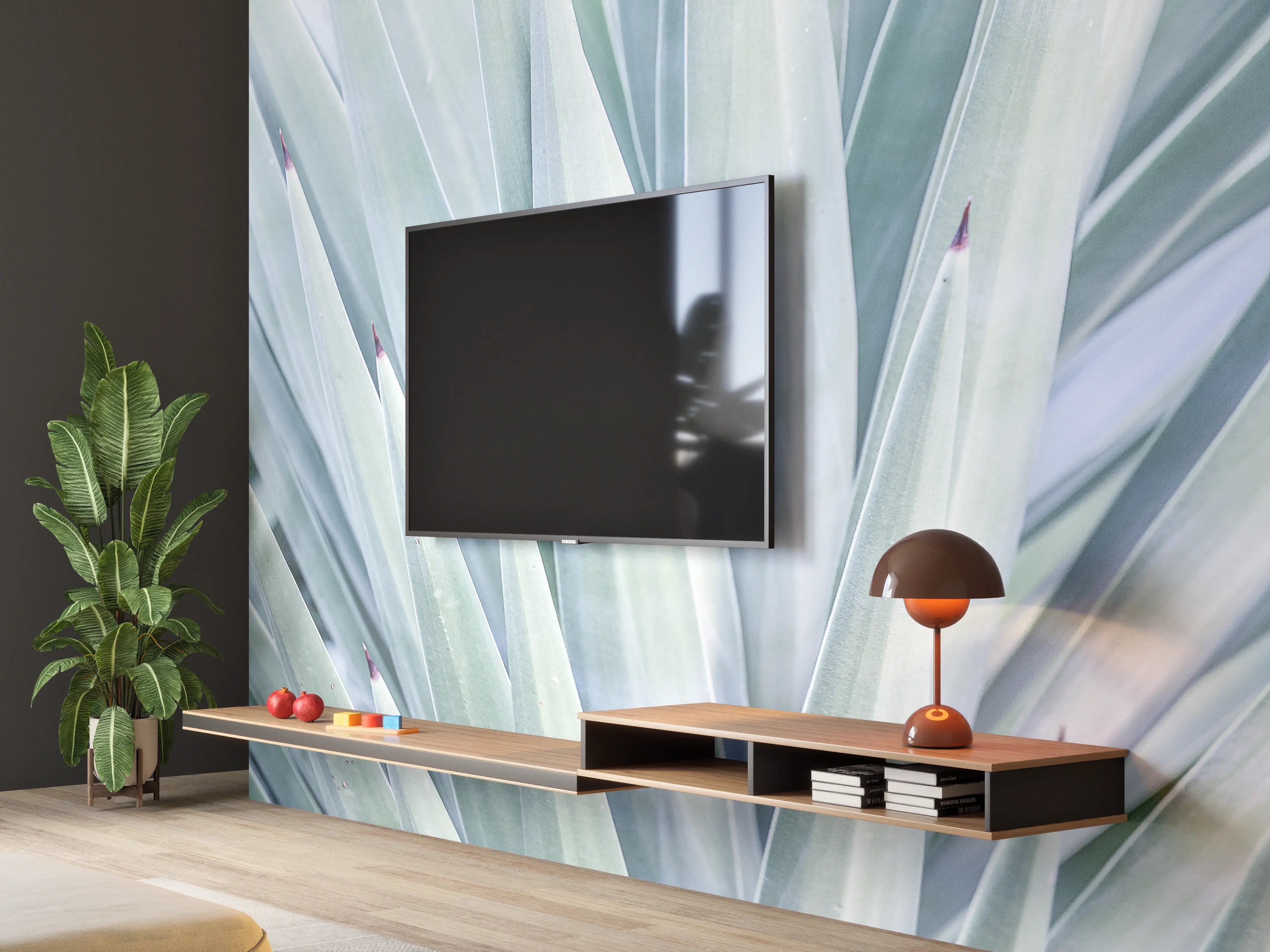 Wandverkleidung Wohnzimmer - Elegante Pflanze in sanften Farben