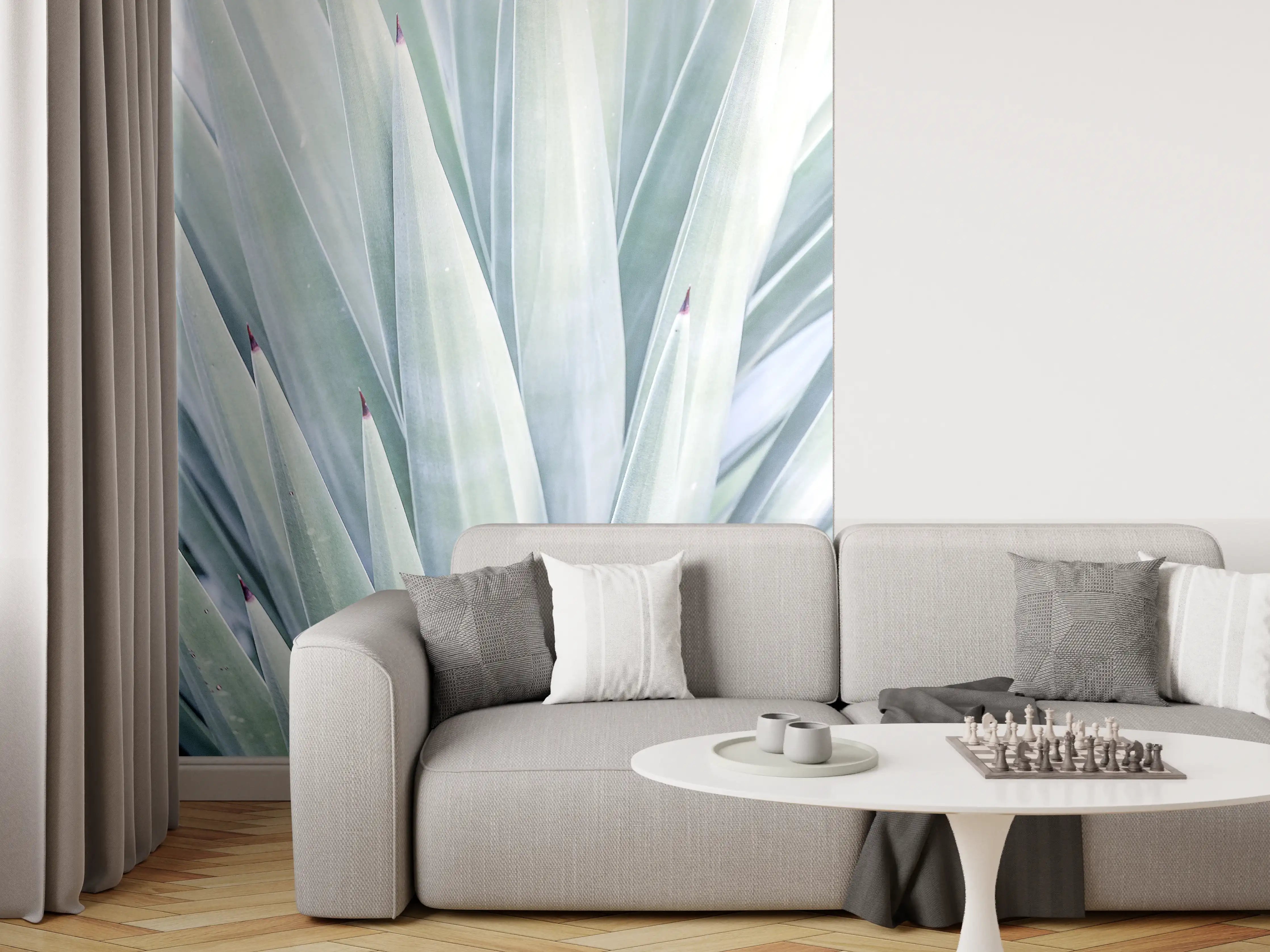 Wandverkleidung Wohnzimmer - Elegante Pflanze in sanften Farben