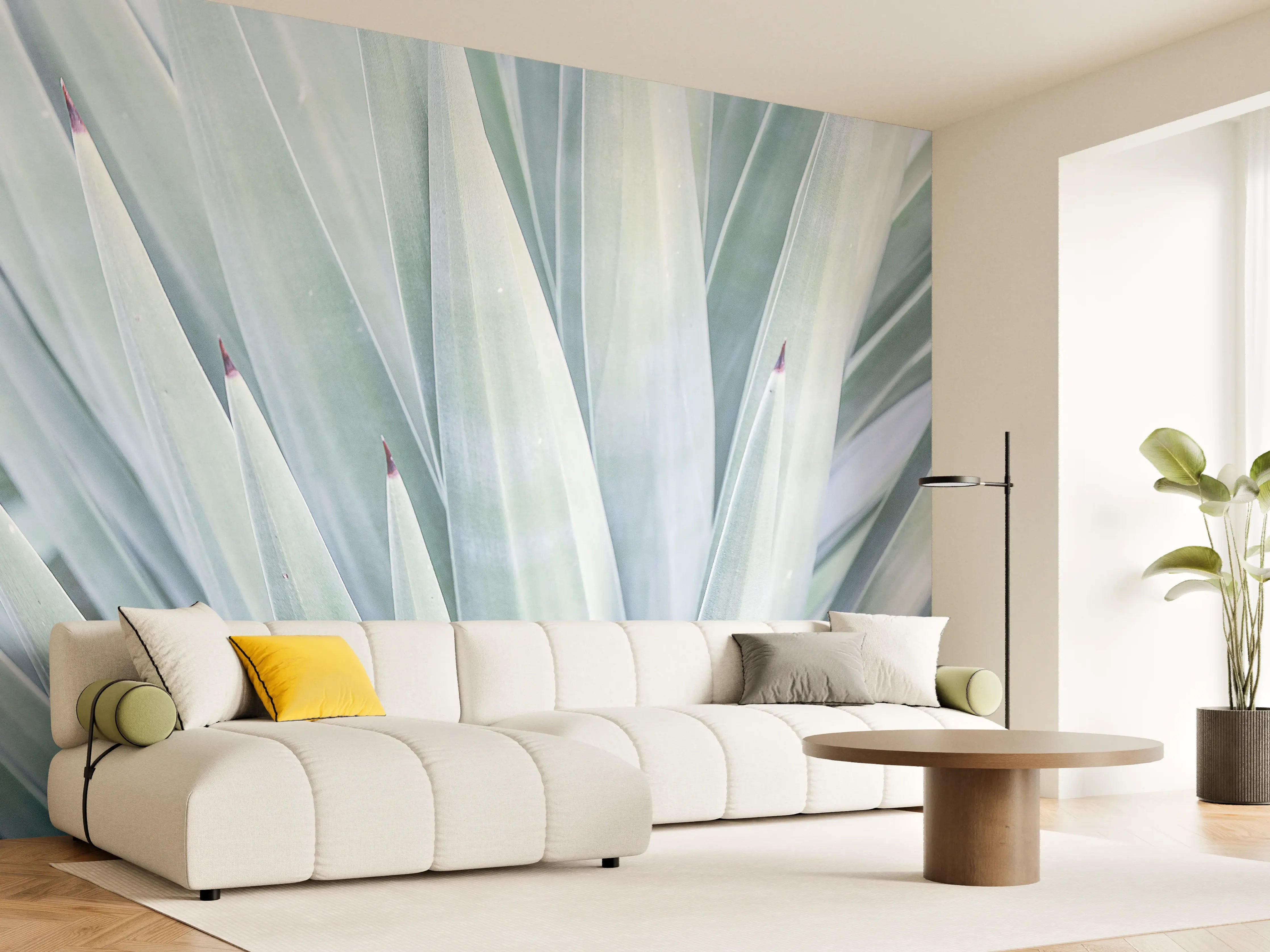 Wandverkleidung Wohnzimmer - Elegante Pflanze in sanften Farben