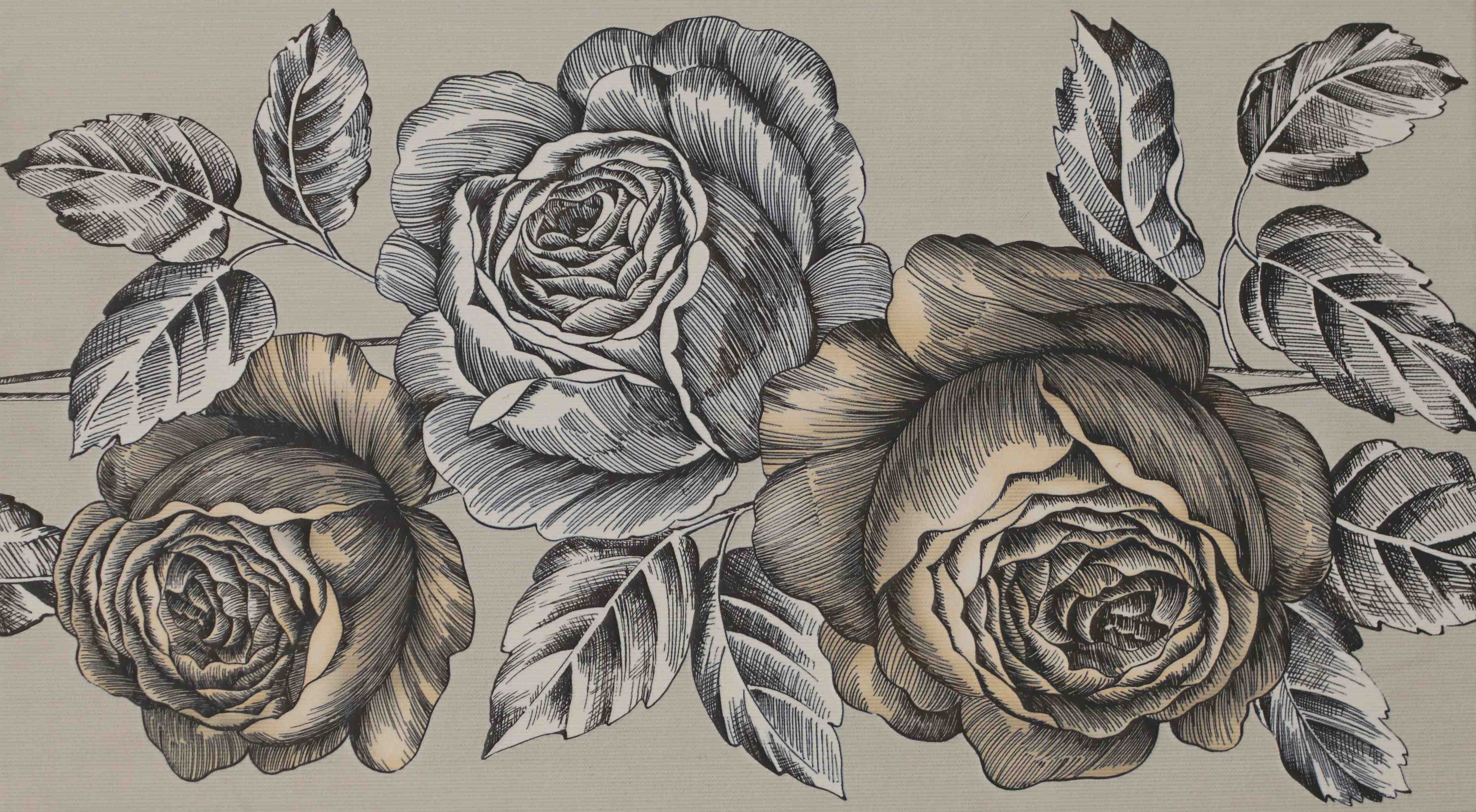 Wandverkleidung Wohnzimmer-Elegante Rosen in neutralen Tönen