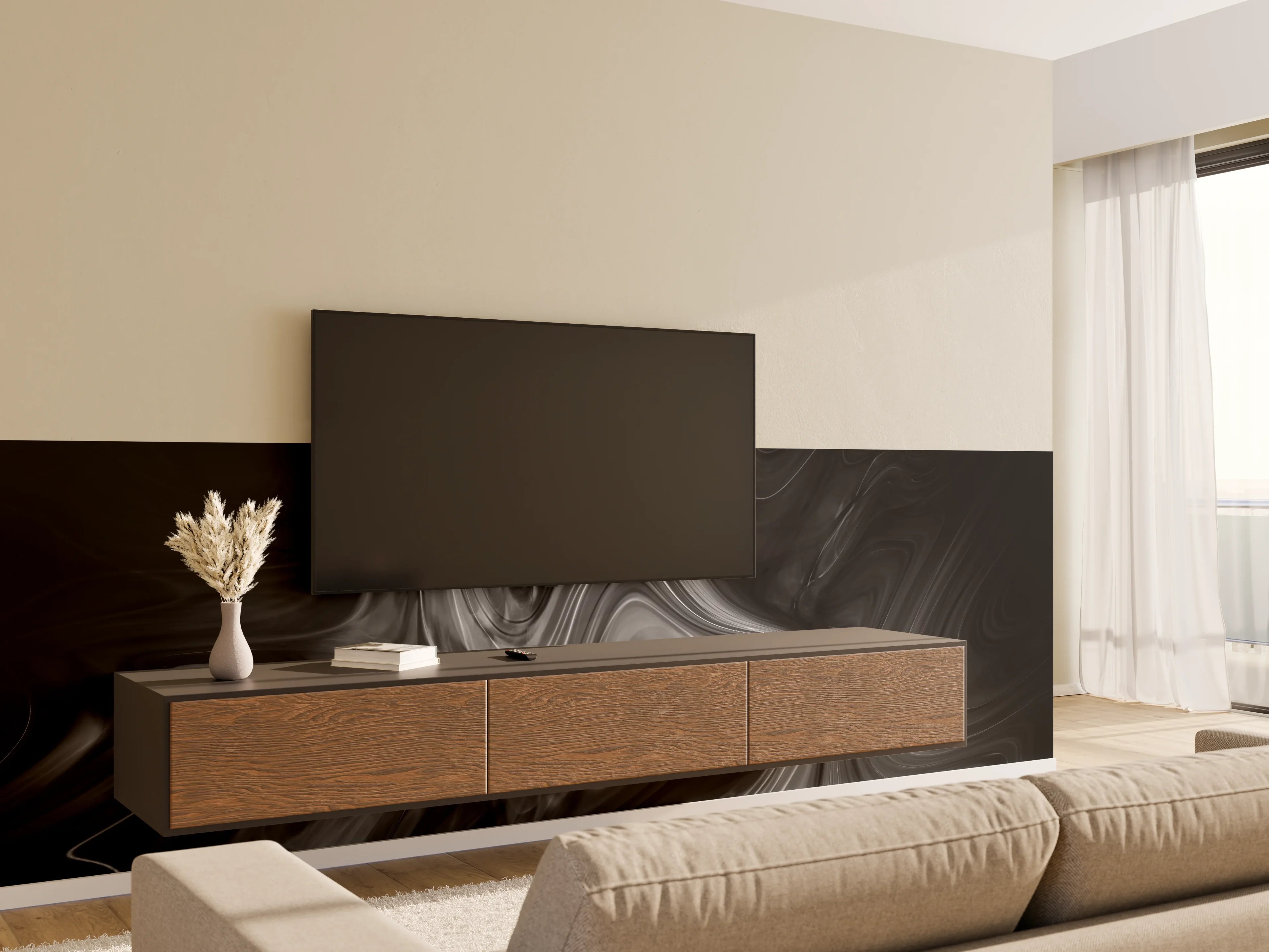 Wandverkleidung Wohnzimmer - Elegante Schwarzweiß-Marmoroptik