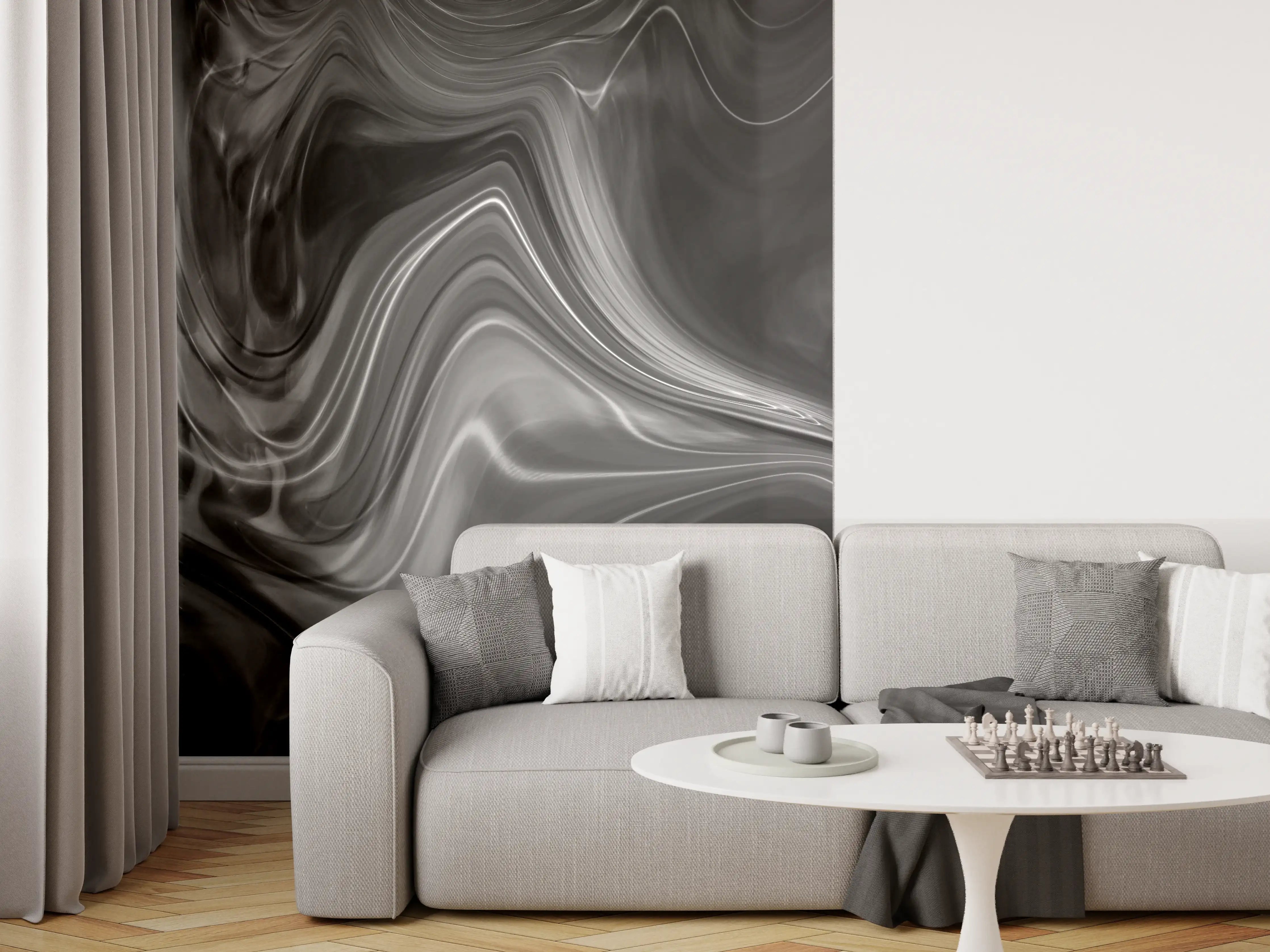 Wandverkleidung Wohnzimmer - Elegante Schwarzweiß-Marmoroptik