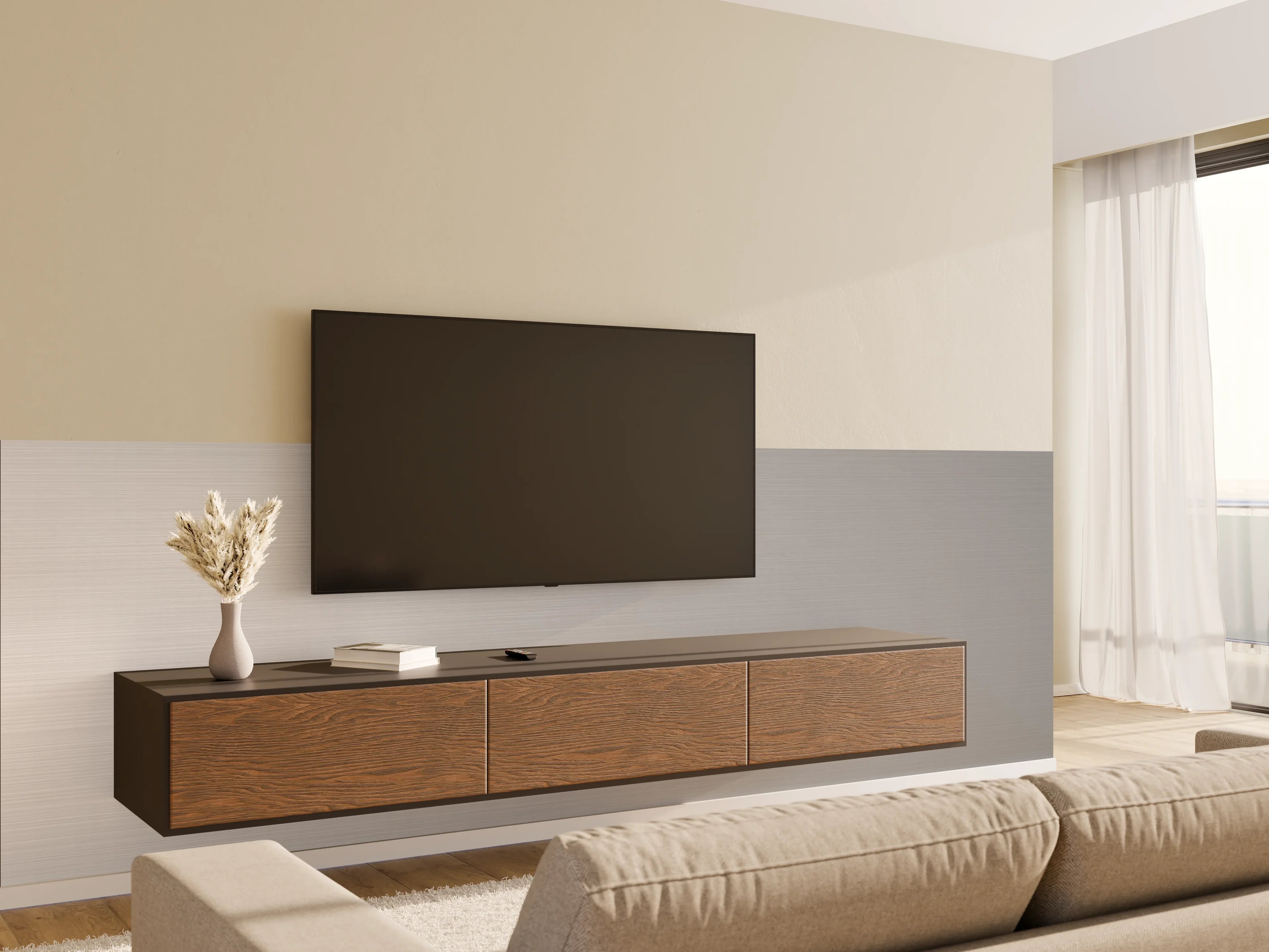 Wandverkleidung Wohnzimmer - Elegante Silber-Metalltextur