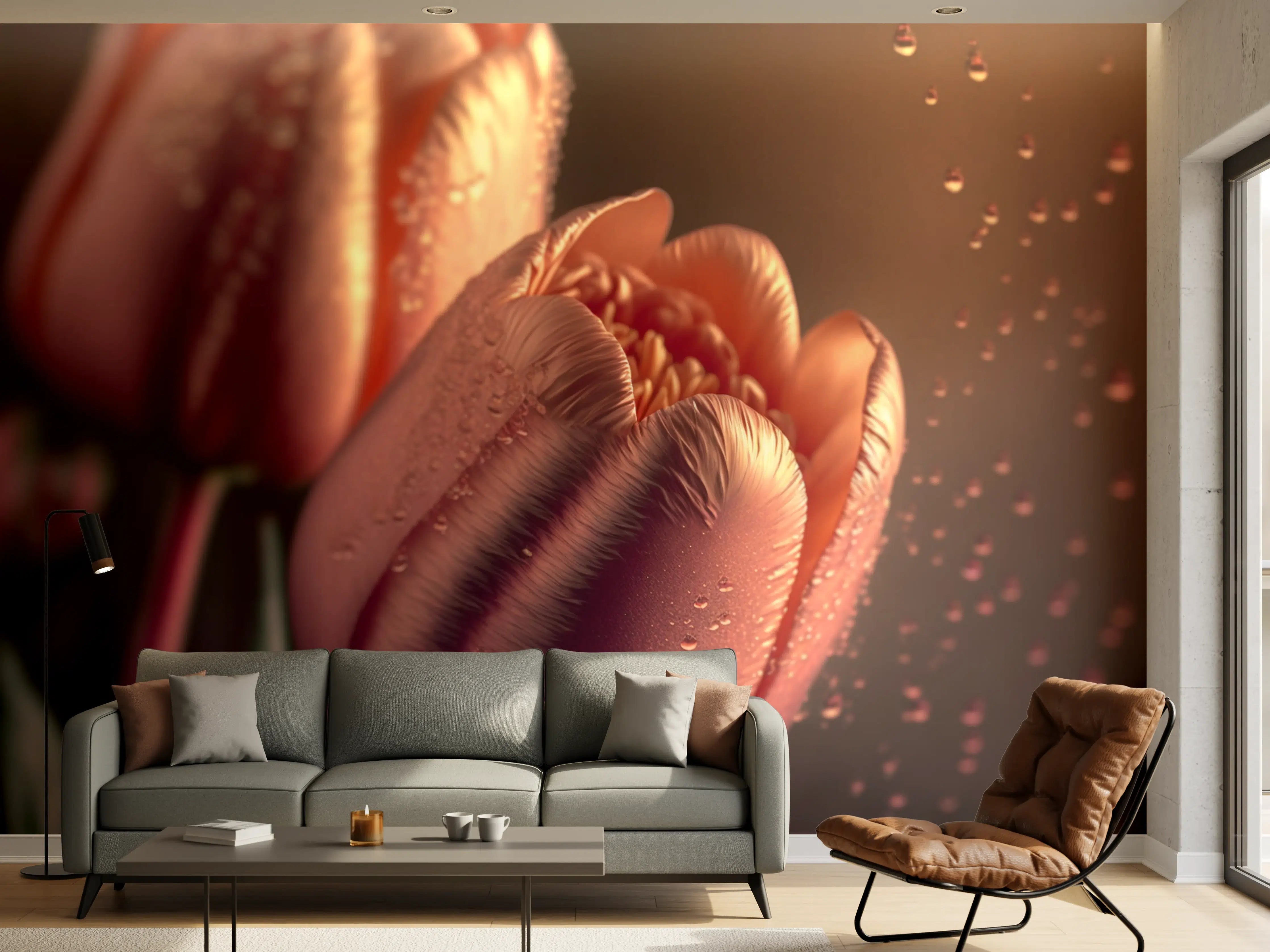 Wandverkleidung Wohnzimmer - Elegante Tulpen im Sonnenlicht