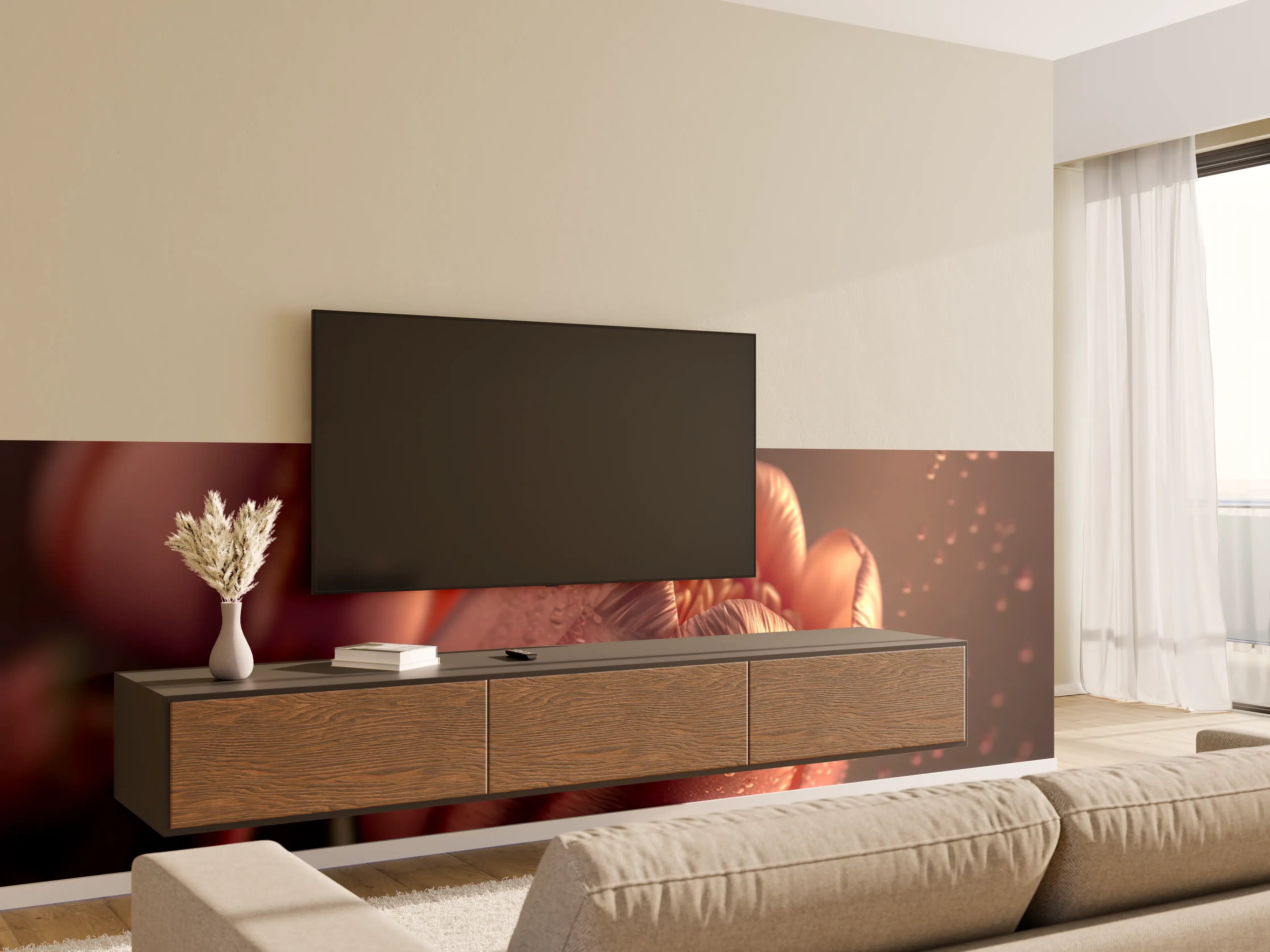 Wandverkleidung Wohnzimmer - Elegante Tulpen im Sonnenlicht