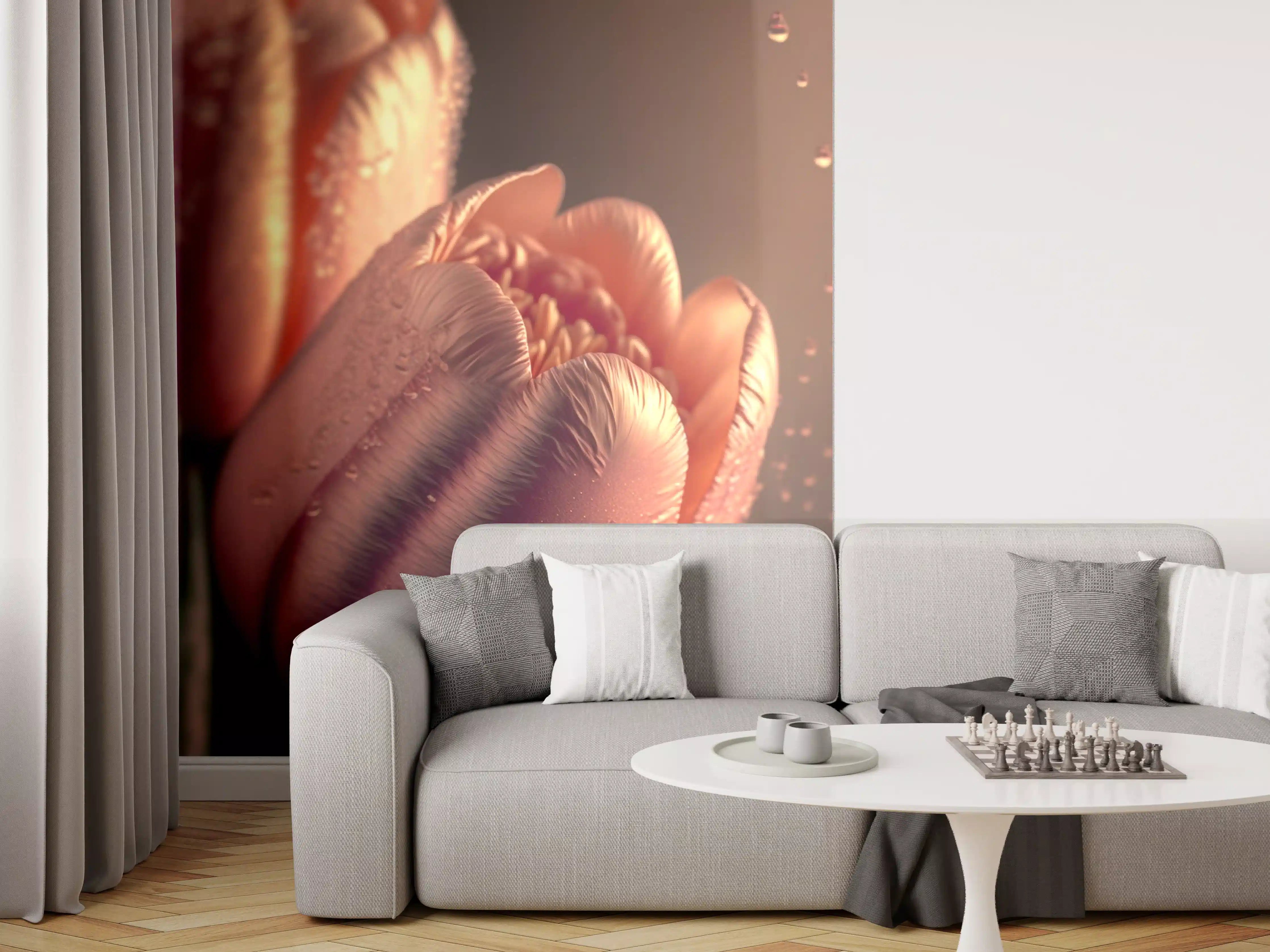 Wandverkleidung Wohnzimmer - Elegante Tulpen im Sonnenlicht