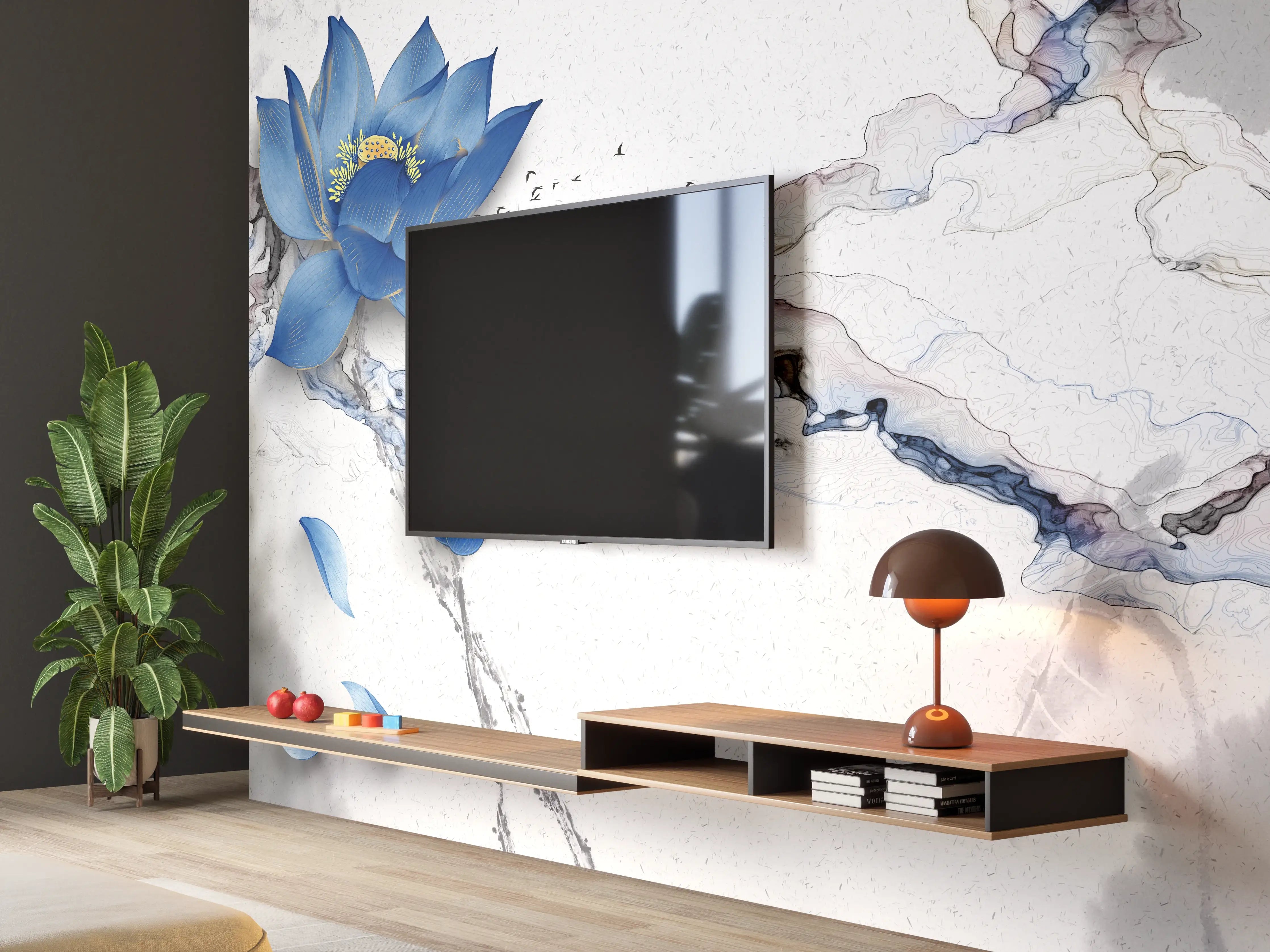 Wandverkleidung Wohnzimmer - Elegante Vintage-Blume im Wasserfarben-Stil