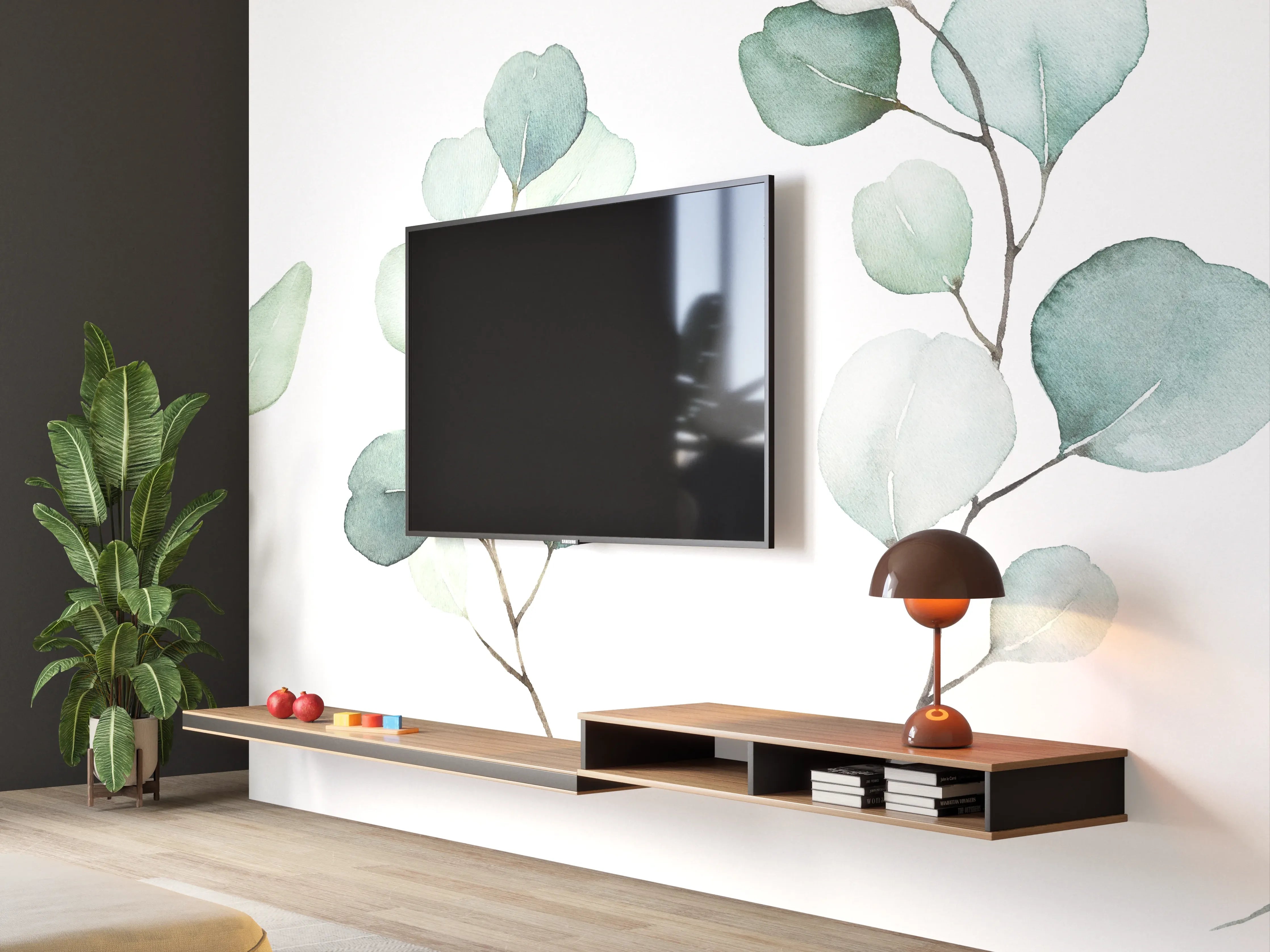 Wandverkleidung Wohnzimmer - Elegante Wasserfarbenteile mit zarten Grüntönen