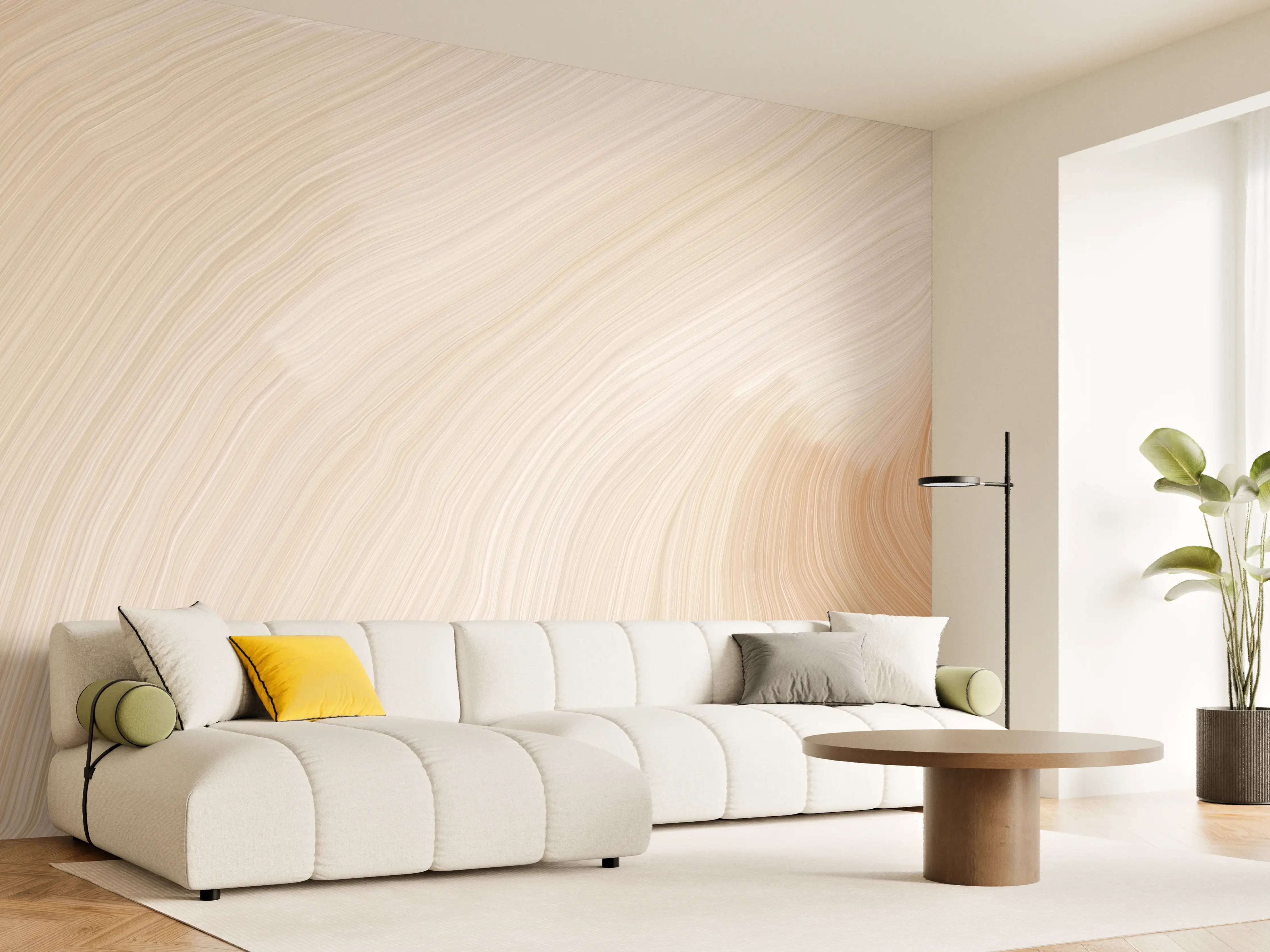Wandverkleidung Wohnzimmer - Elegante beige Fliesenfläche