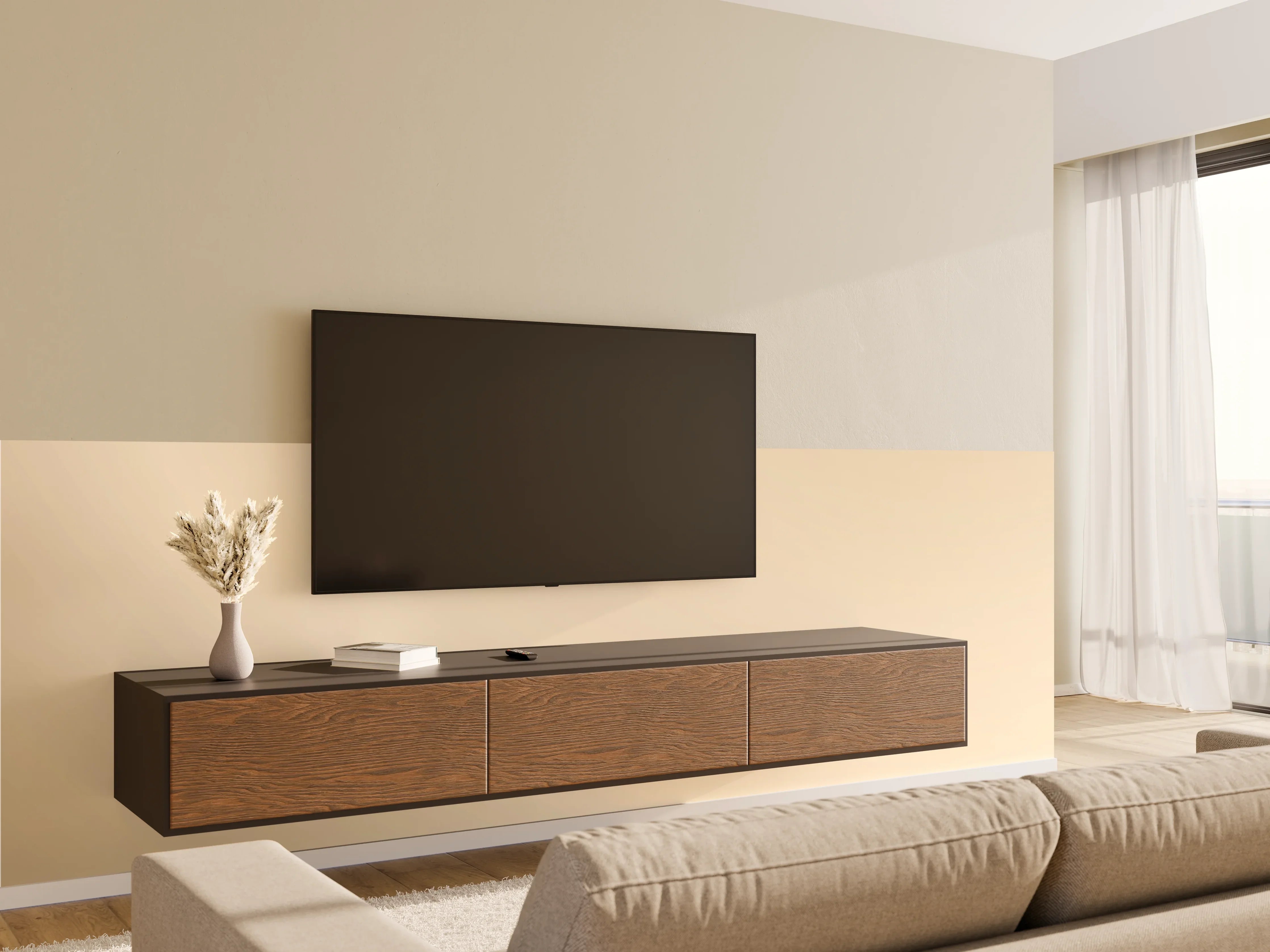 Wandverkleidung Wohnzimmer - Elegante beige Metallfläche