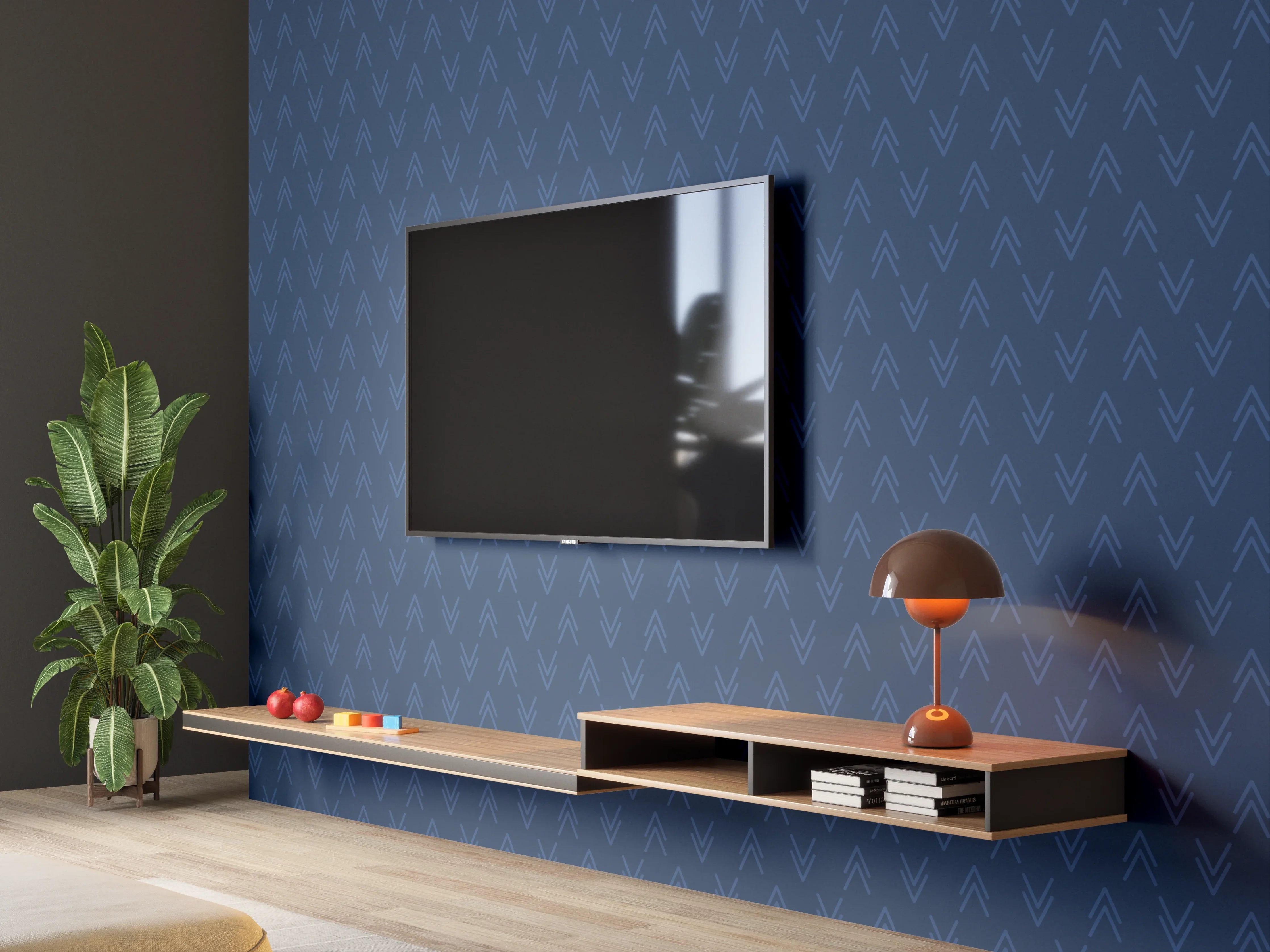 Wandverkleidung Wohnzimmer - Elegante blaue Muster-Textur