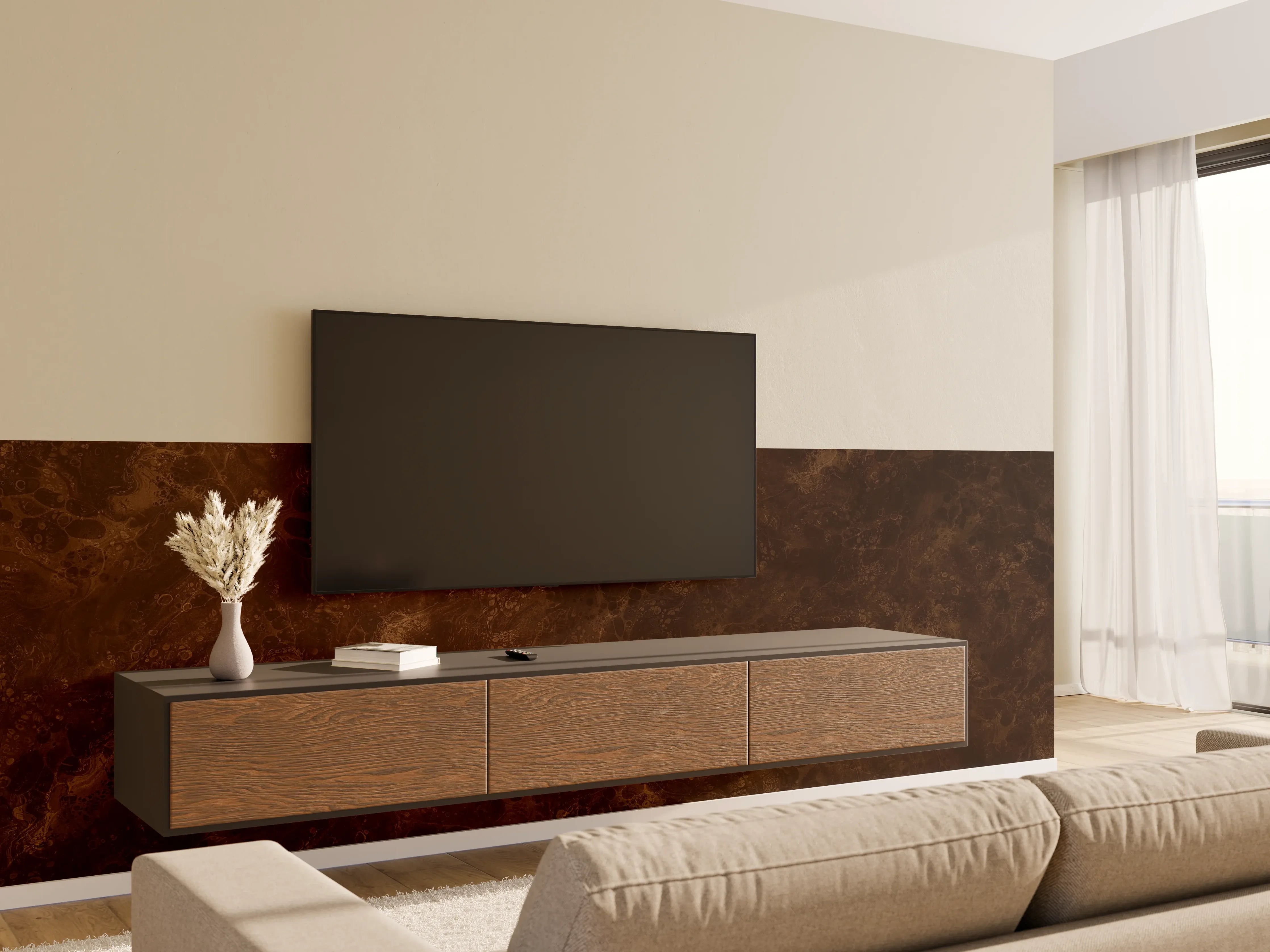 Wandverkleidung Wohnzimmer - Elegante dunkelbraune Marmorfłiese
