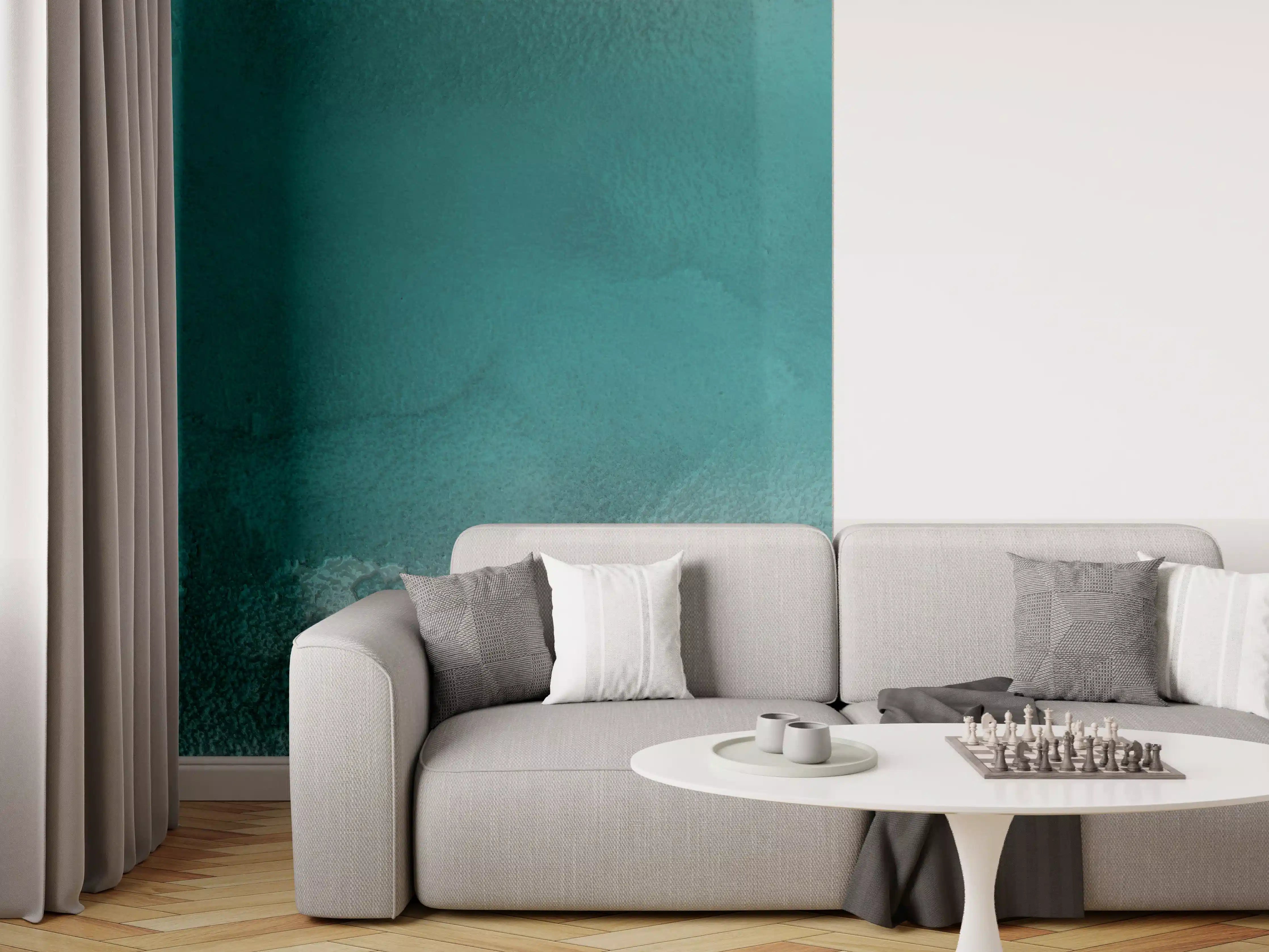 Wandverkleidung Wohnzimmer - Elegante dunkelgrüne Wasserfarbengestaltung