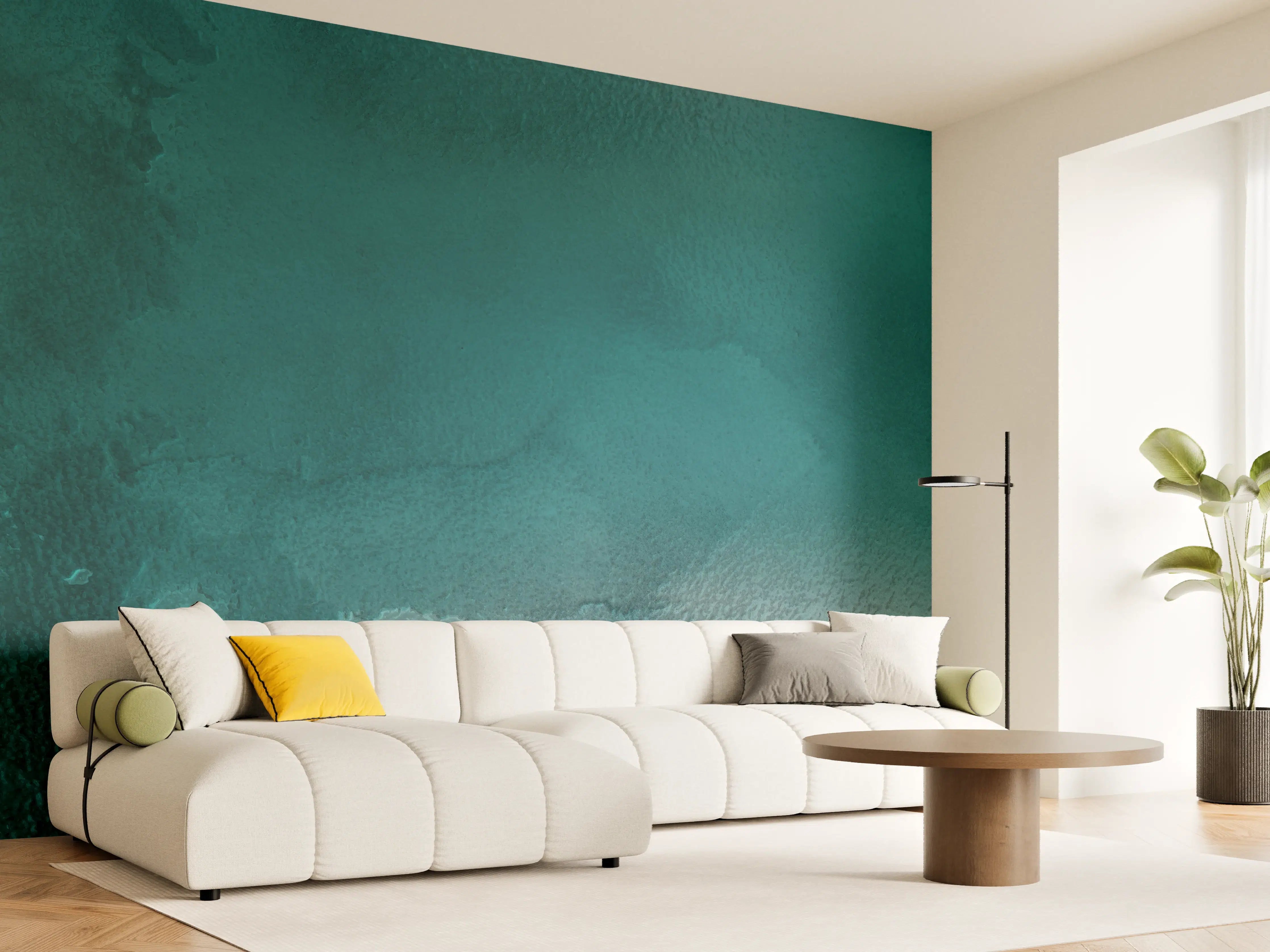 Wandverkleidung Wohnzimmer - Elegante dunkelgrüne Wasserfarbengestaltung