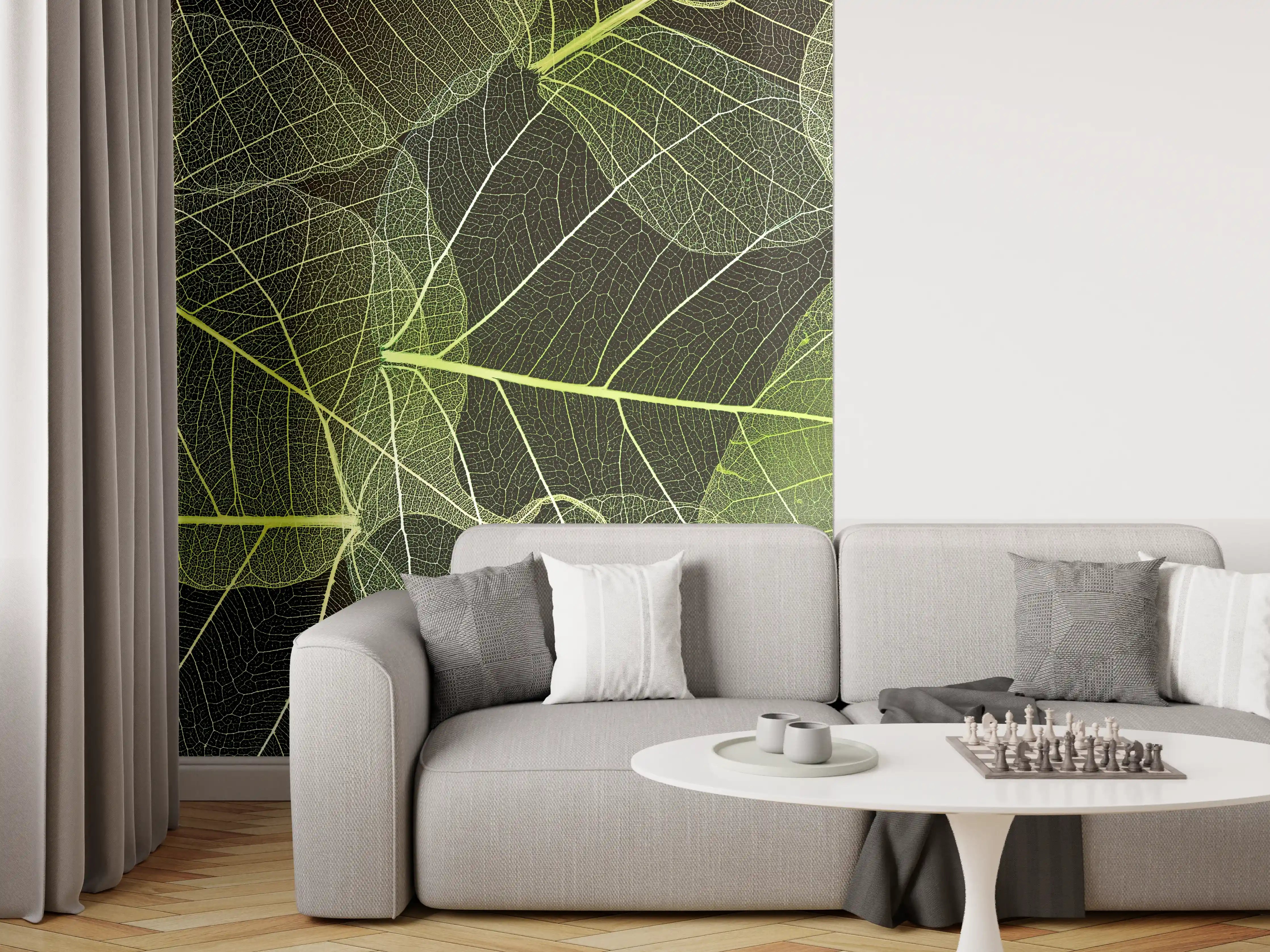 Wandverkleidung Wohnzimmer - Elegante grüne Blätter - Natur Pur