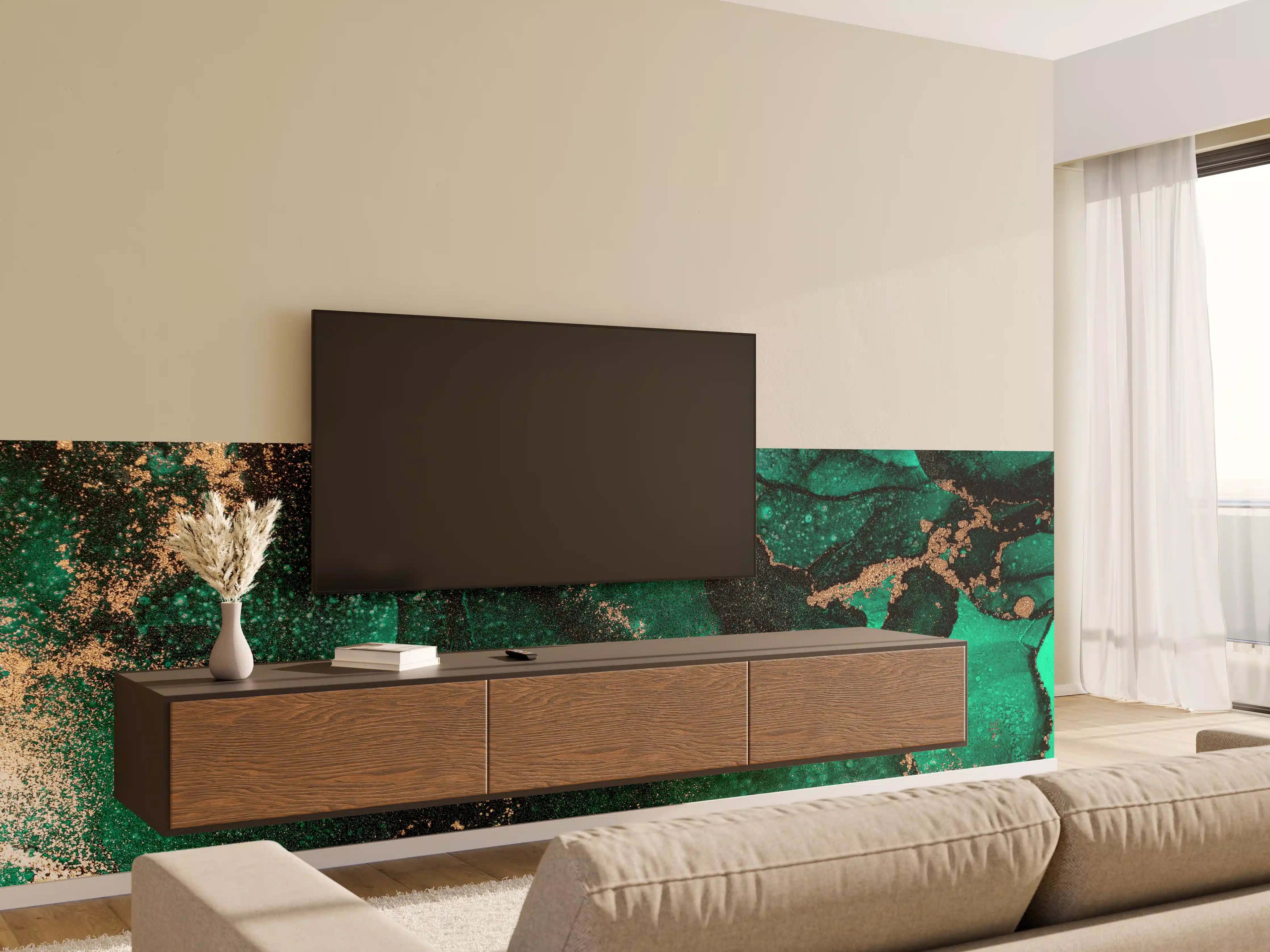 Wandverkleidung Wohnzimmer - Elegante grüne Marmoroptik