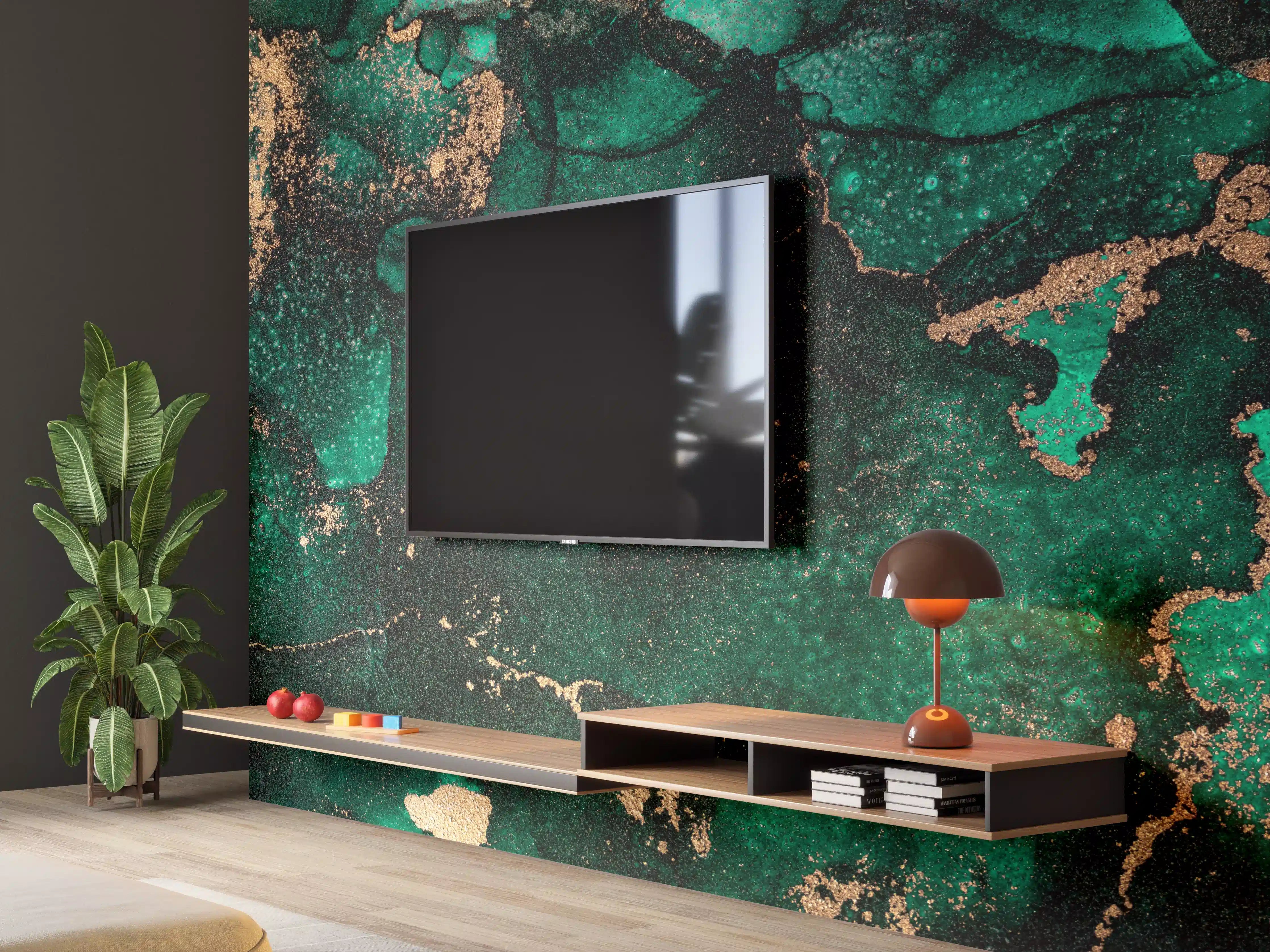 Wandverkleidung Wohnzimmer - Elegante grüne Marmoroptik