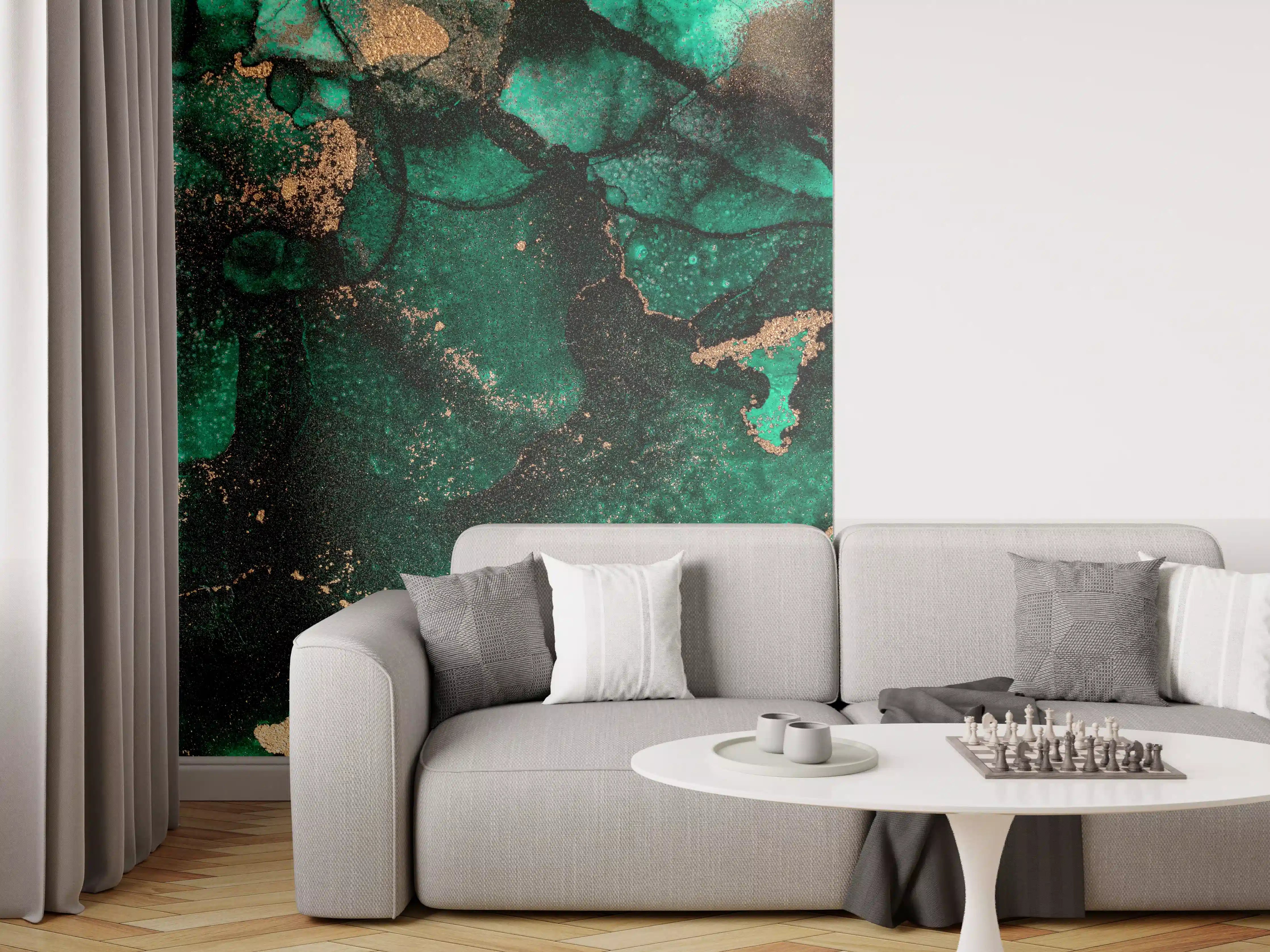 Wandverkleidung Wohnzimmer - Elegante grüne Marmoroptik