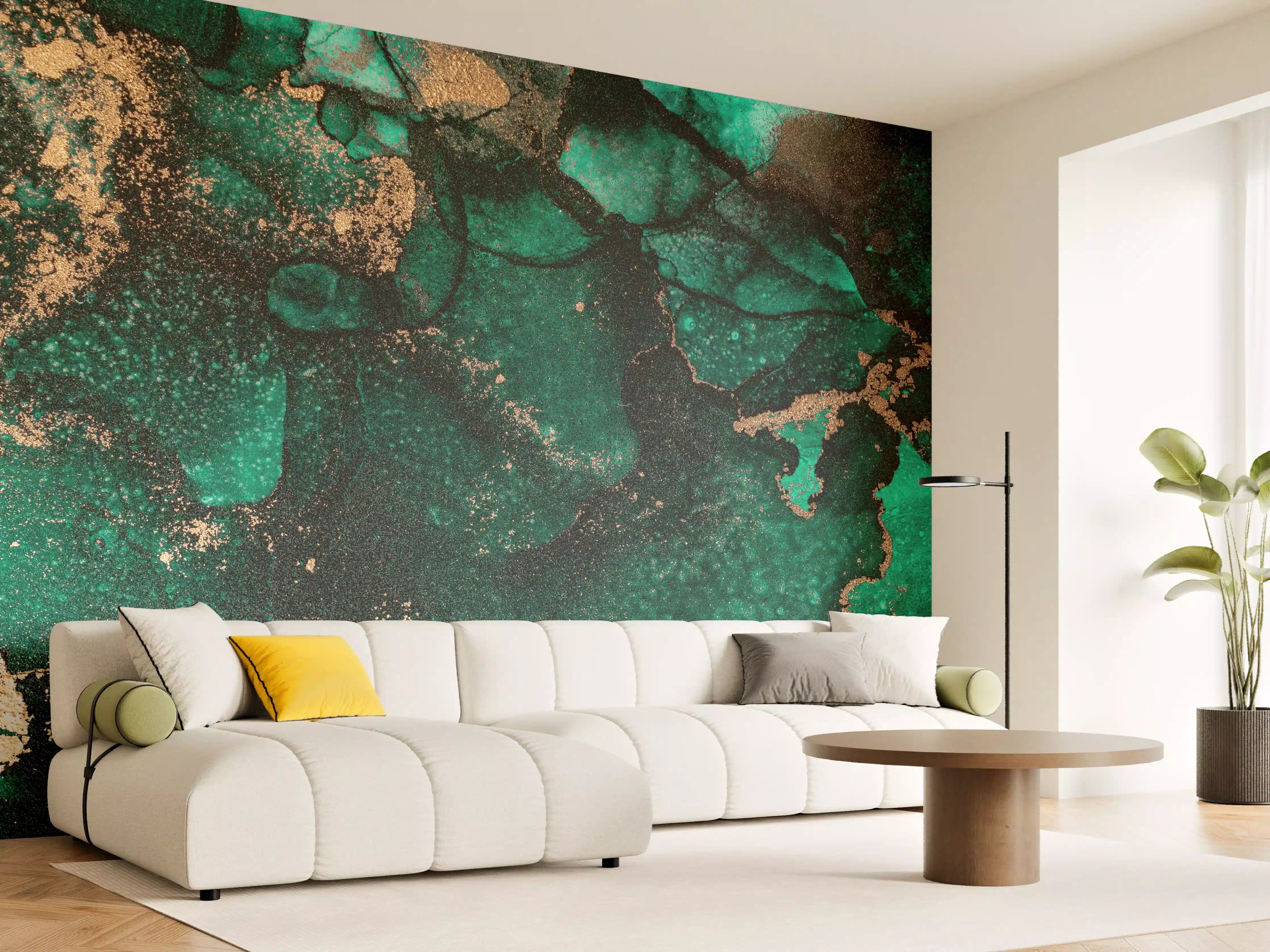 Wandverkleidung Wohnzimmer - Elegante grüne Marmoroptik