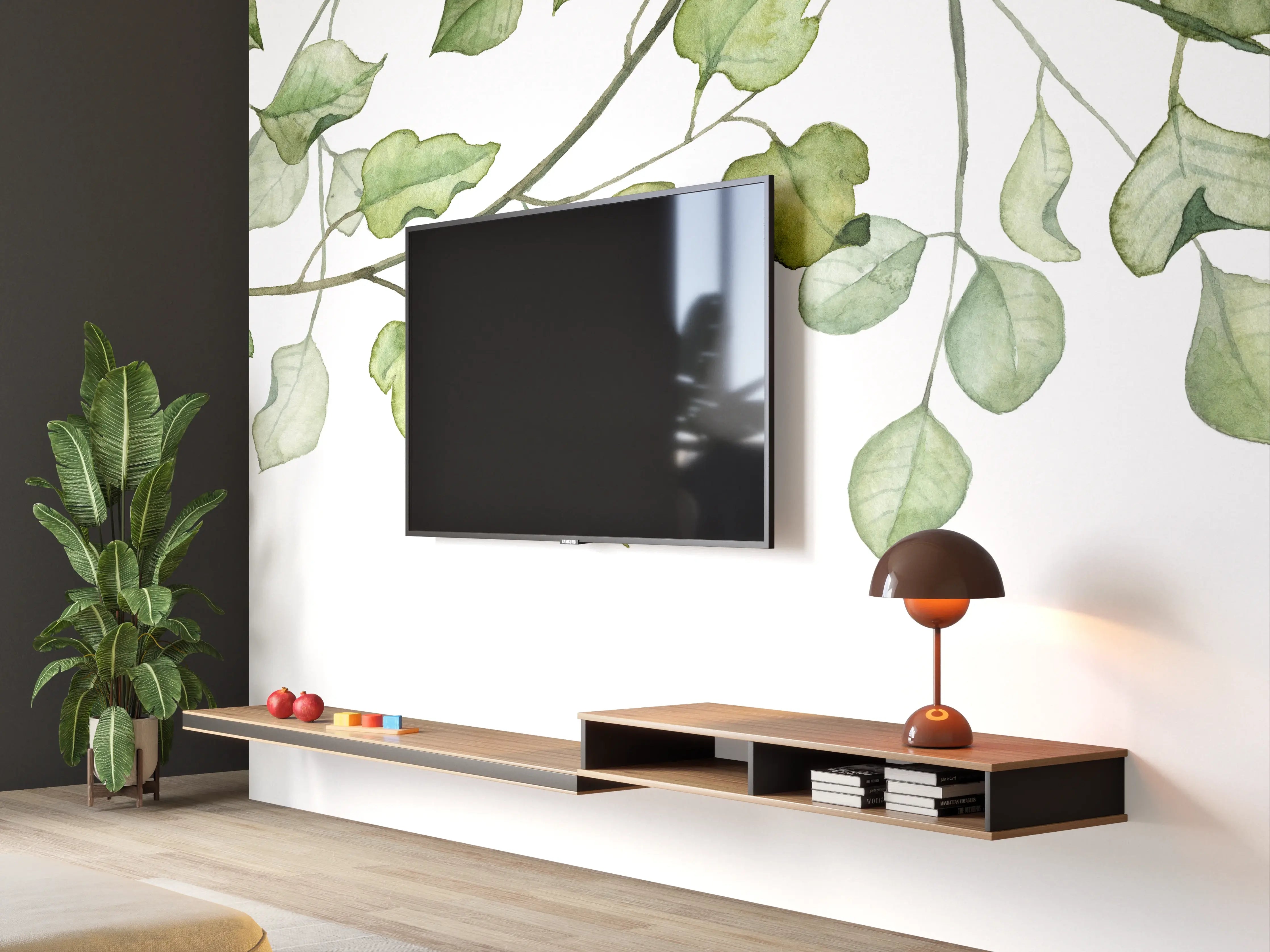 Wandverkleidung Wohnzimmer - Elegante grüne Weideblätter Dekoration