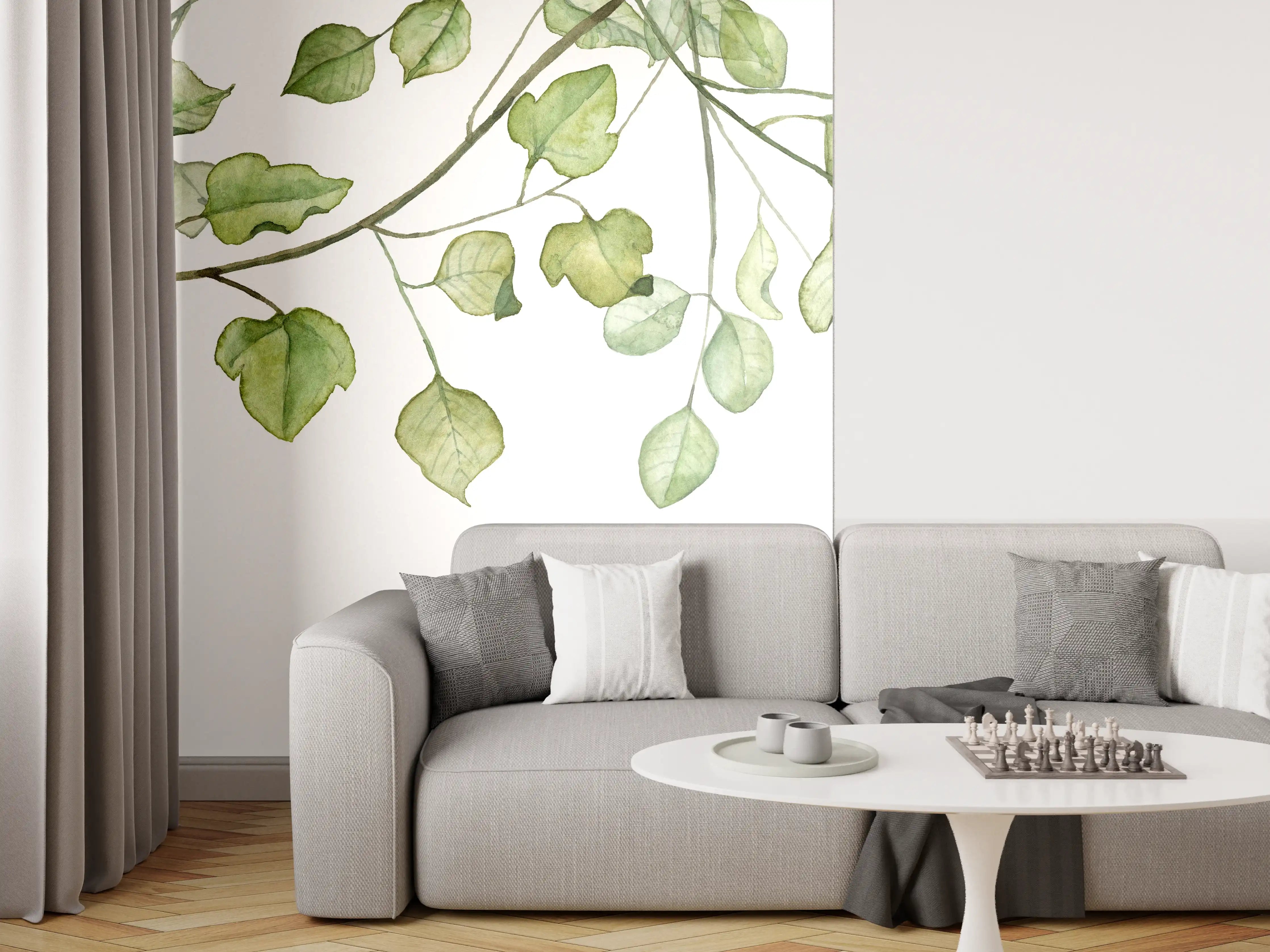 Wandverkleidung Wohnzimmer - Elegante grüne Weideblätter Dekoration