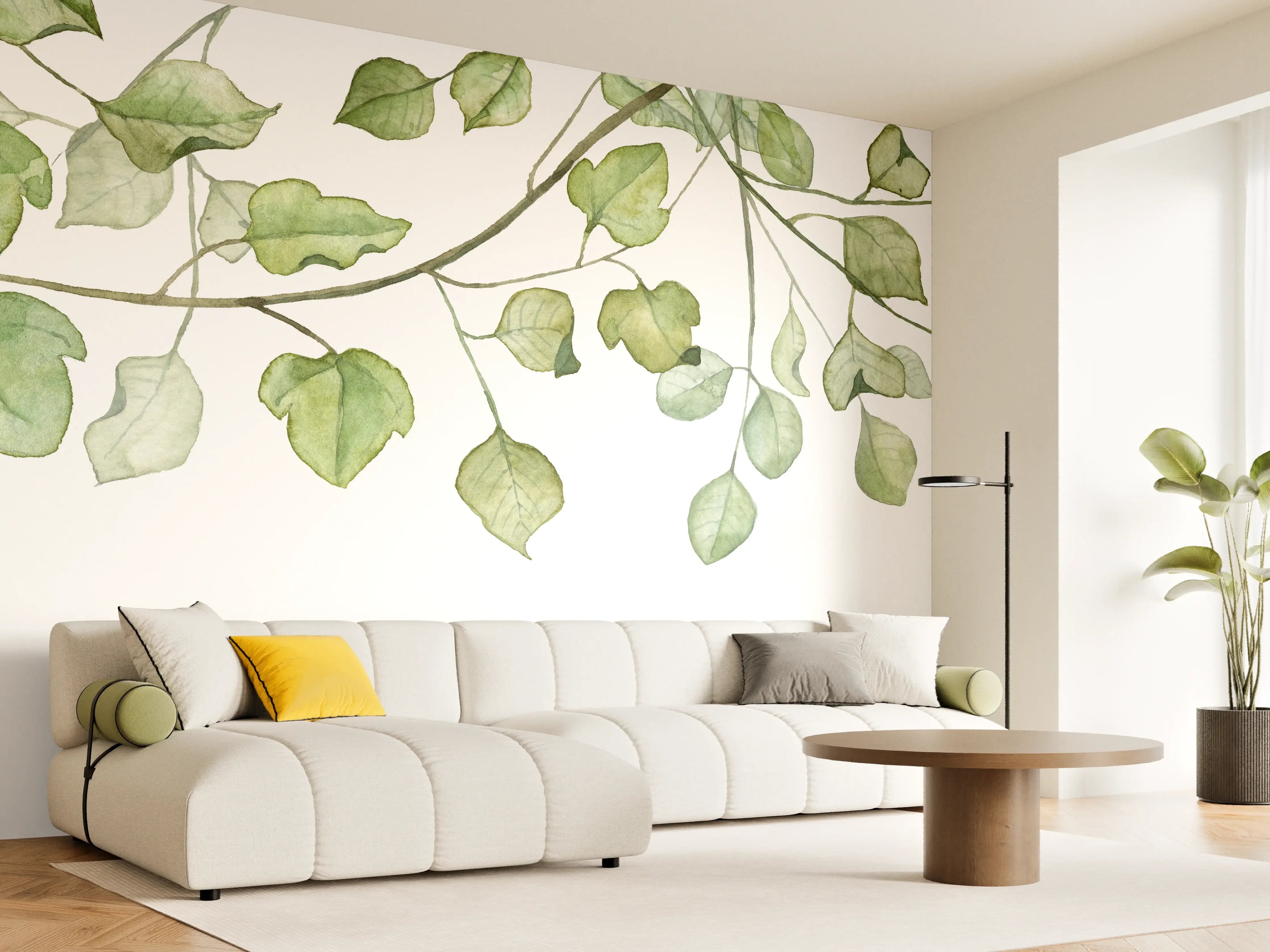 Wandverkleidung Wohnzimmer - Elegante grüne Weideblätter Dekoration