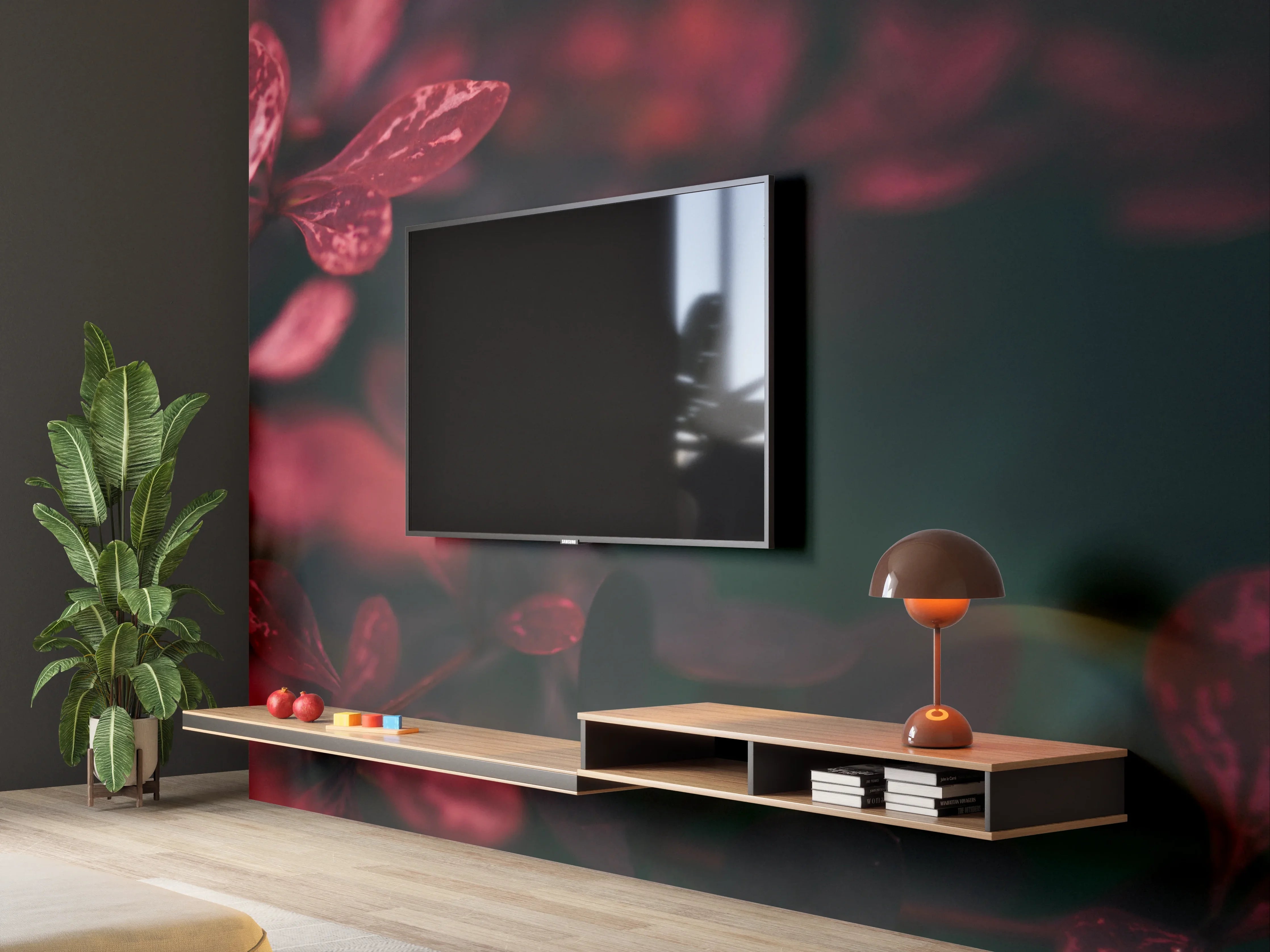 Wandverkleidung Wohnzimmer - Elegante rote Blätter in Nahaufnahme