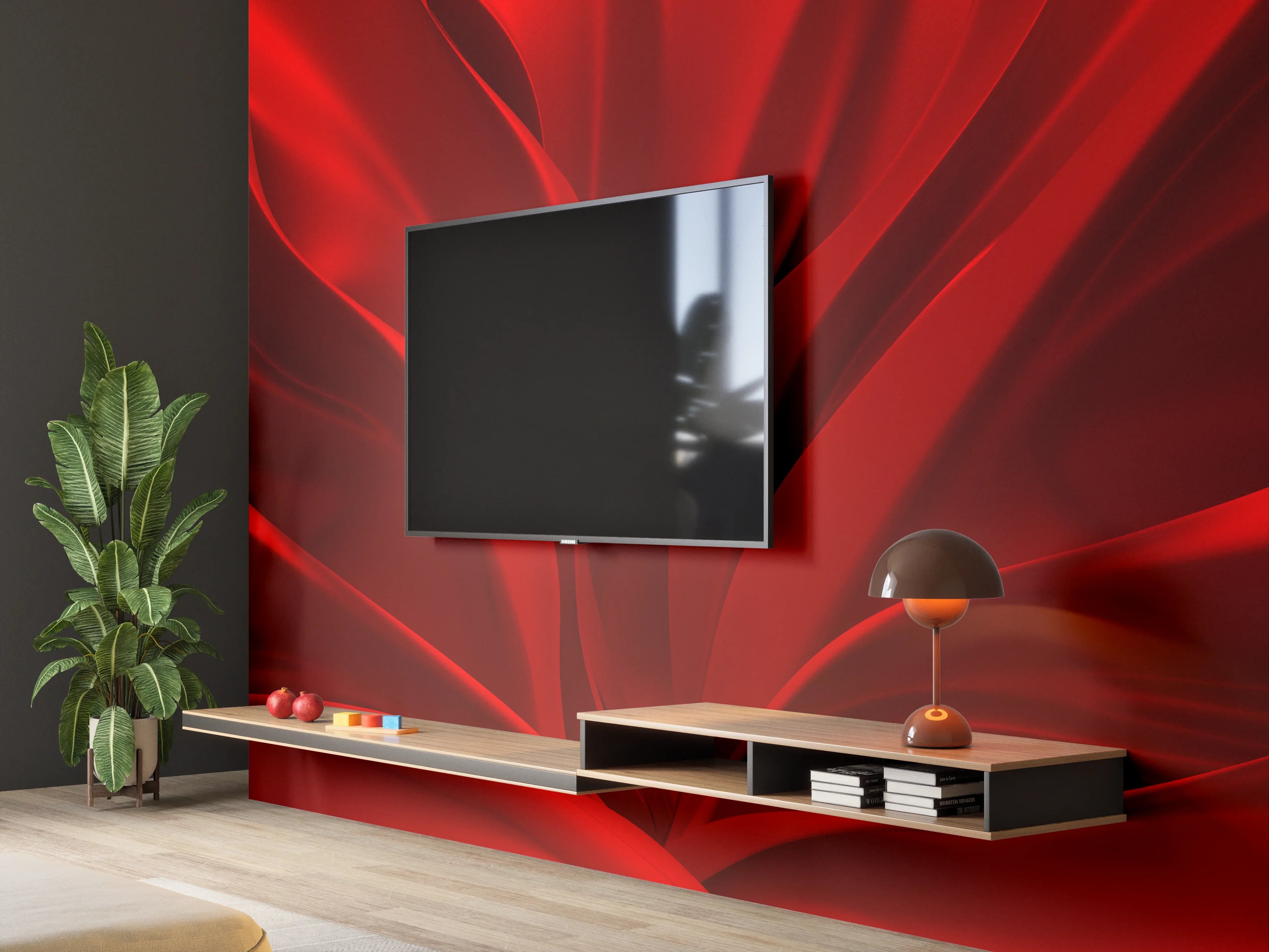 Wandverkleidung Wohnzimmer - Elegante rote Blume in Nahaufnahme