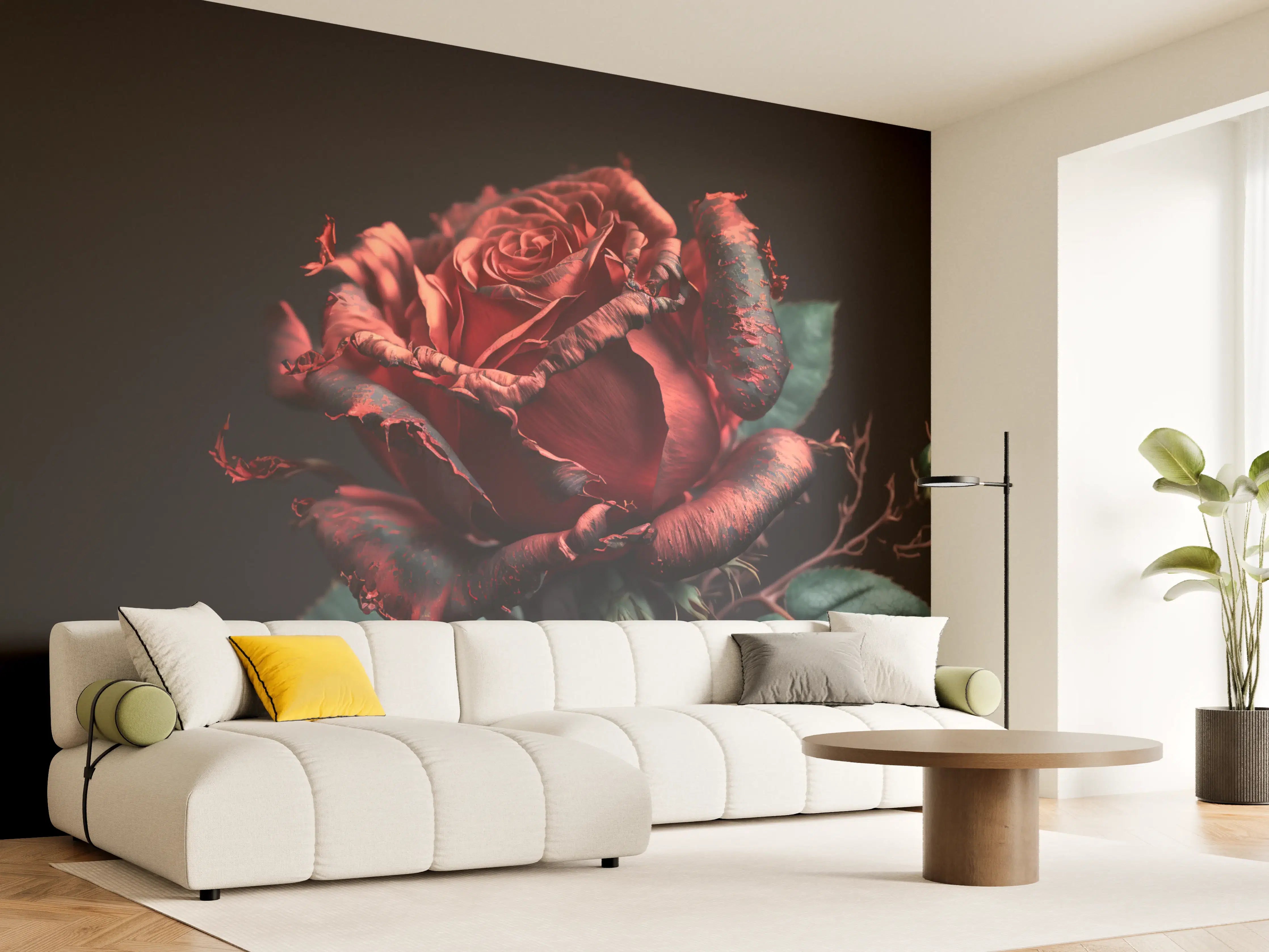 Wandverkleidung Wohnzimmer - Elegante schwarze Rose mit roten Akzenten