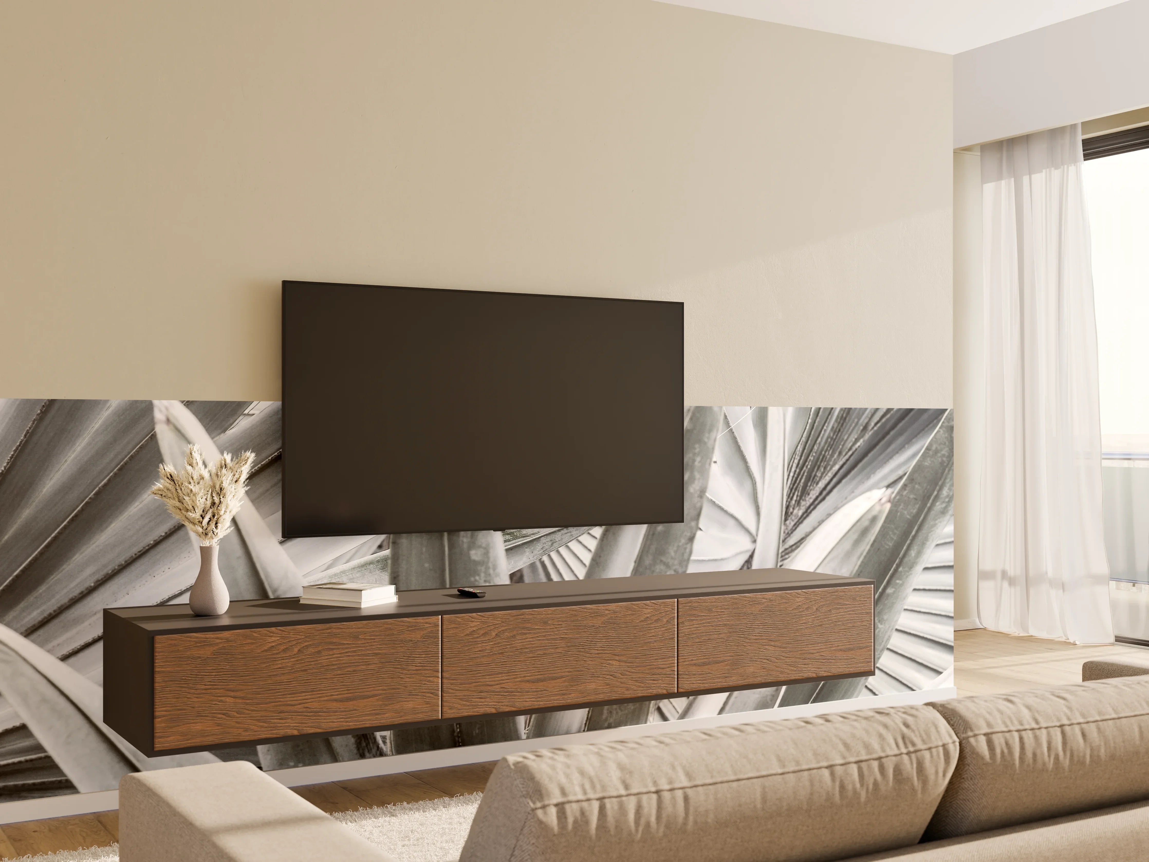 Wandverkleidung Wohnzimmer - Elegante silberne Sukkulenten im Modern Stil