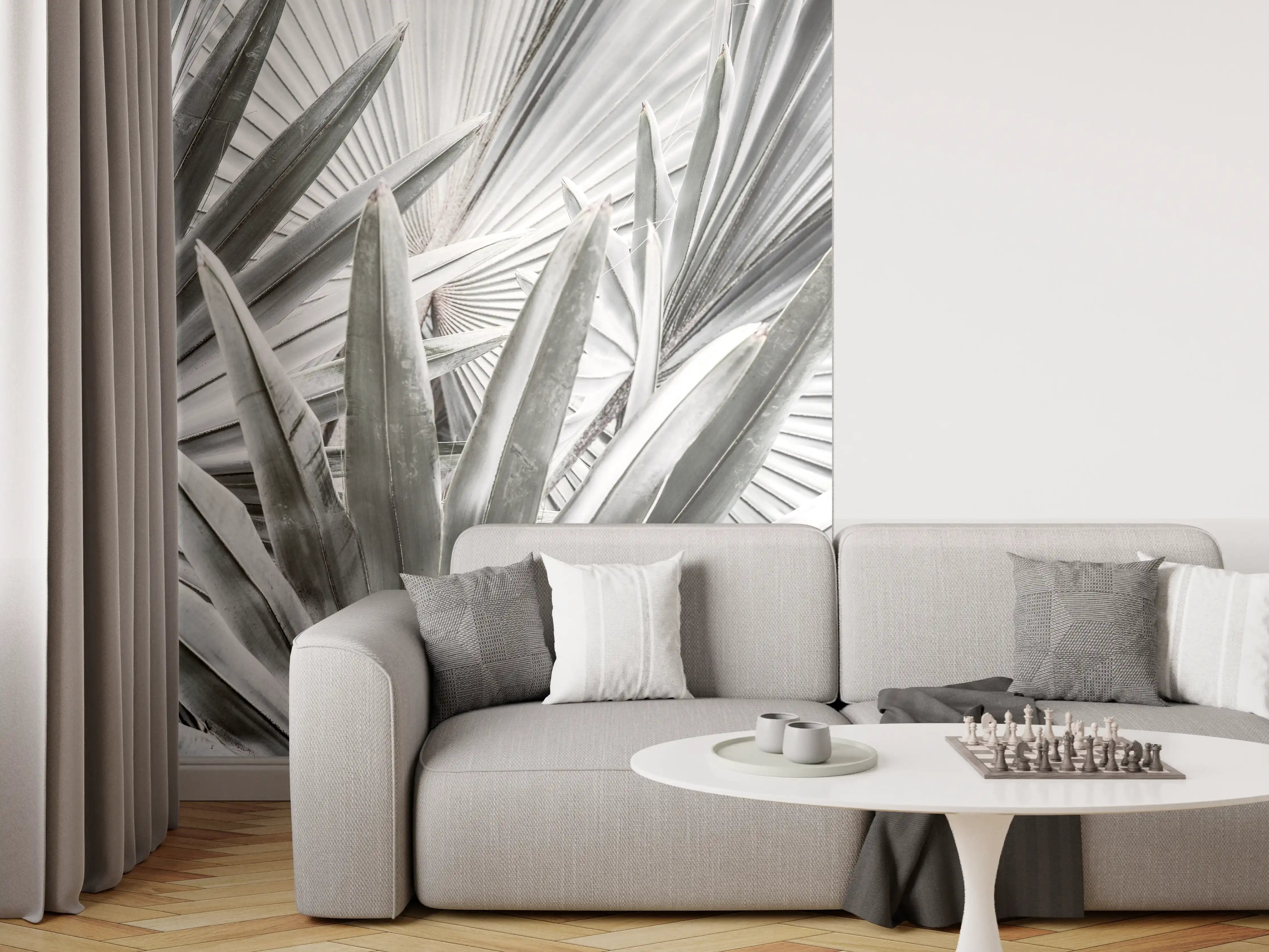 Wandverkleidung Wohnzimmer - Elegante silberne Sukkulenten im Modern Stil
