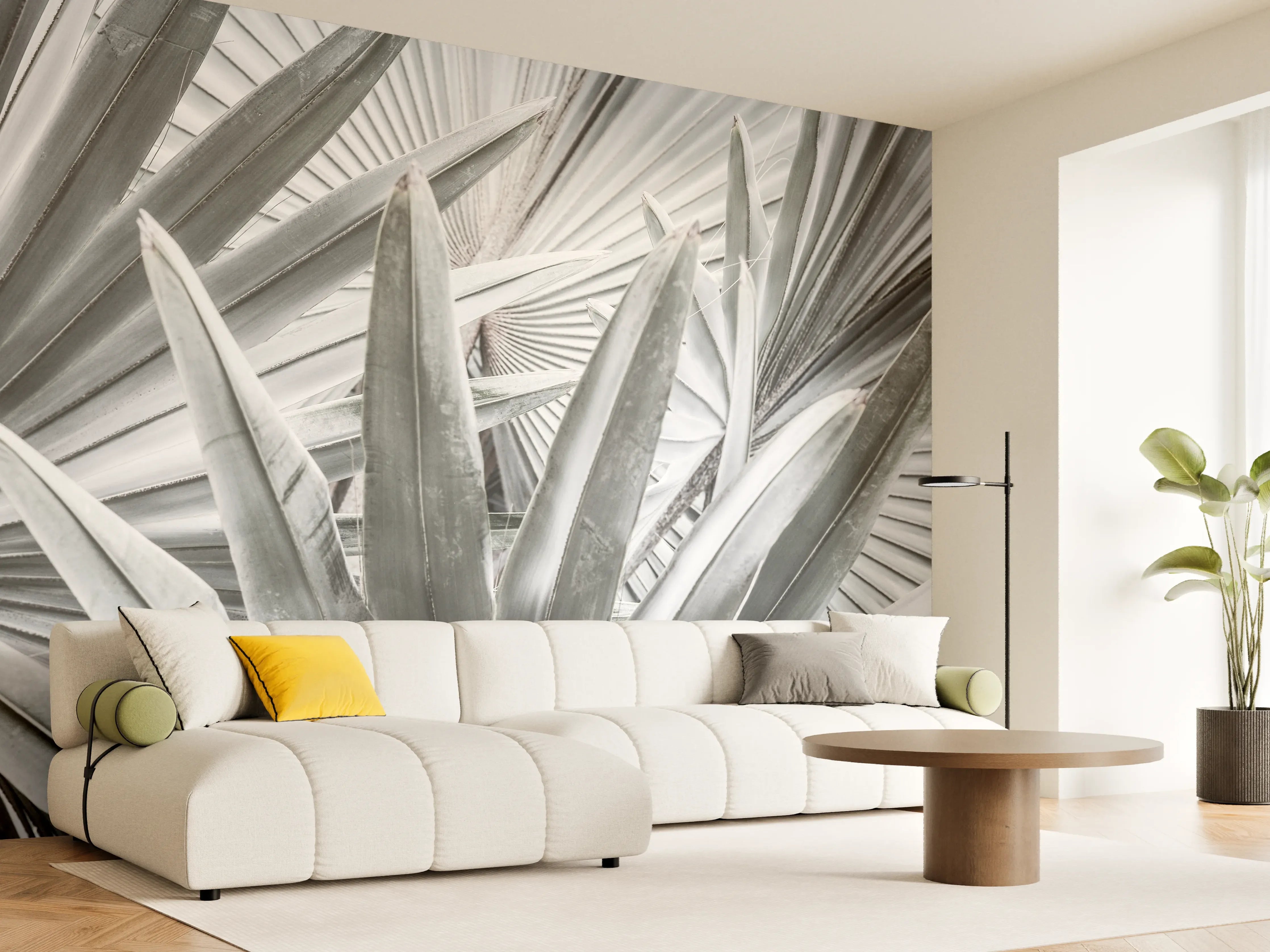 Wandverkleidung Wohnzimmer - Elegante silberne Sukkulenten im Modern Stil