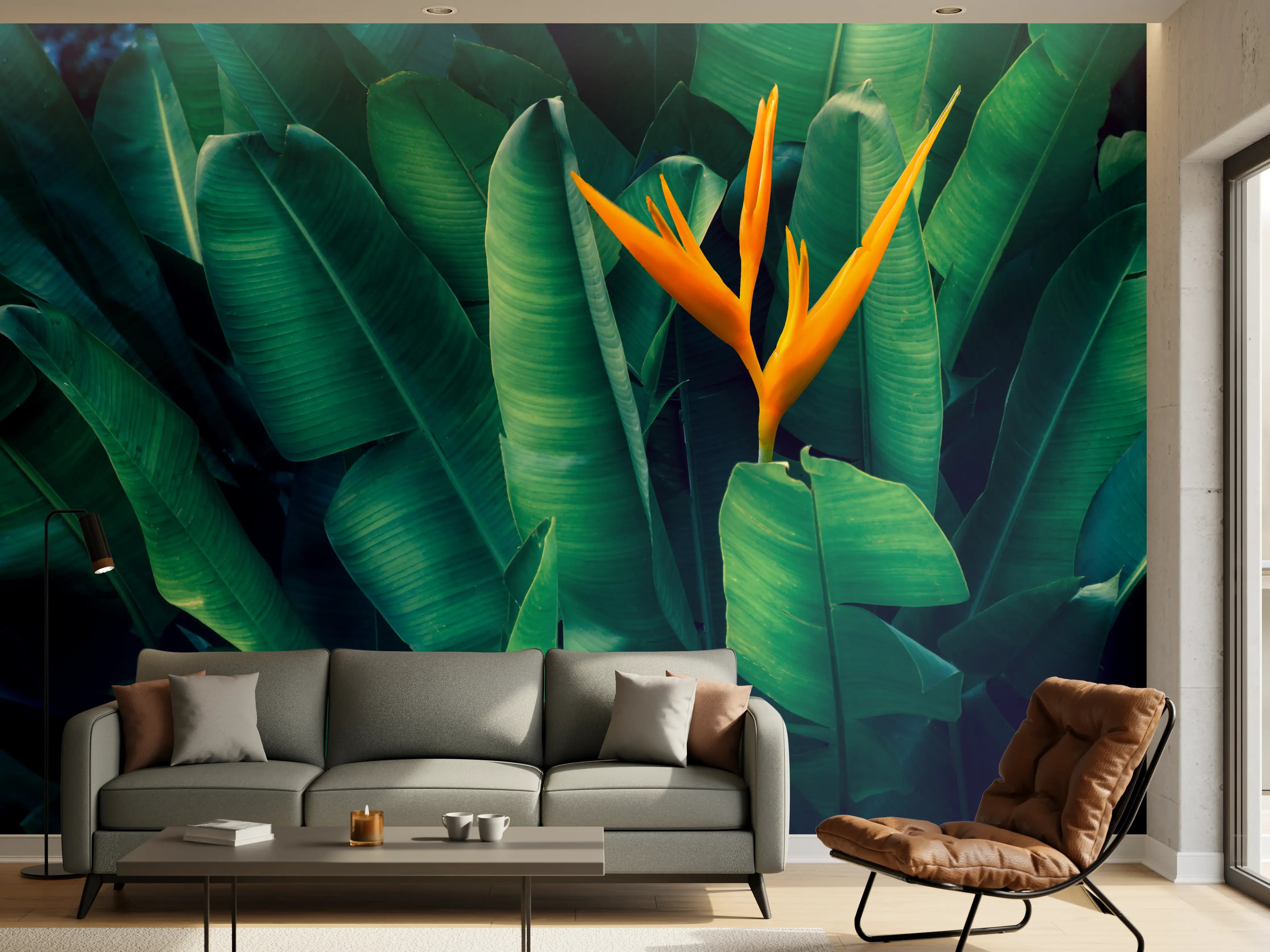 Wandverkleidung Wohnzimmer - Elegante tropische Pflanzenaufnahme