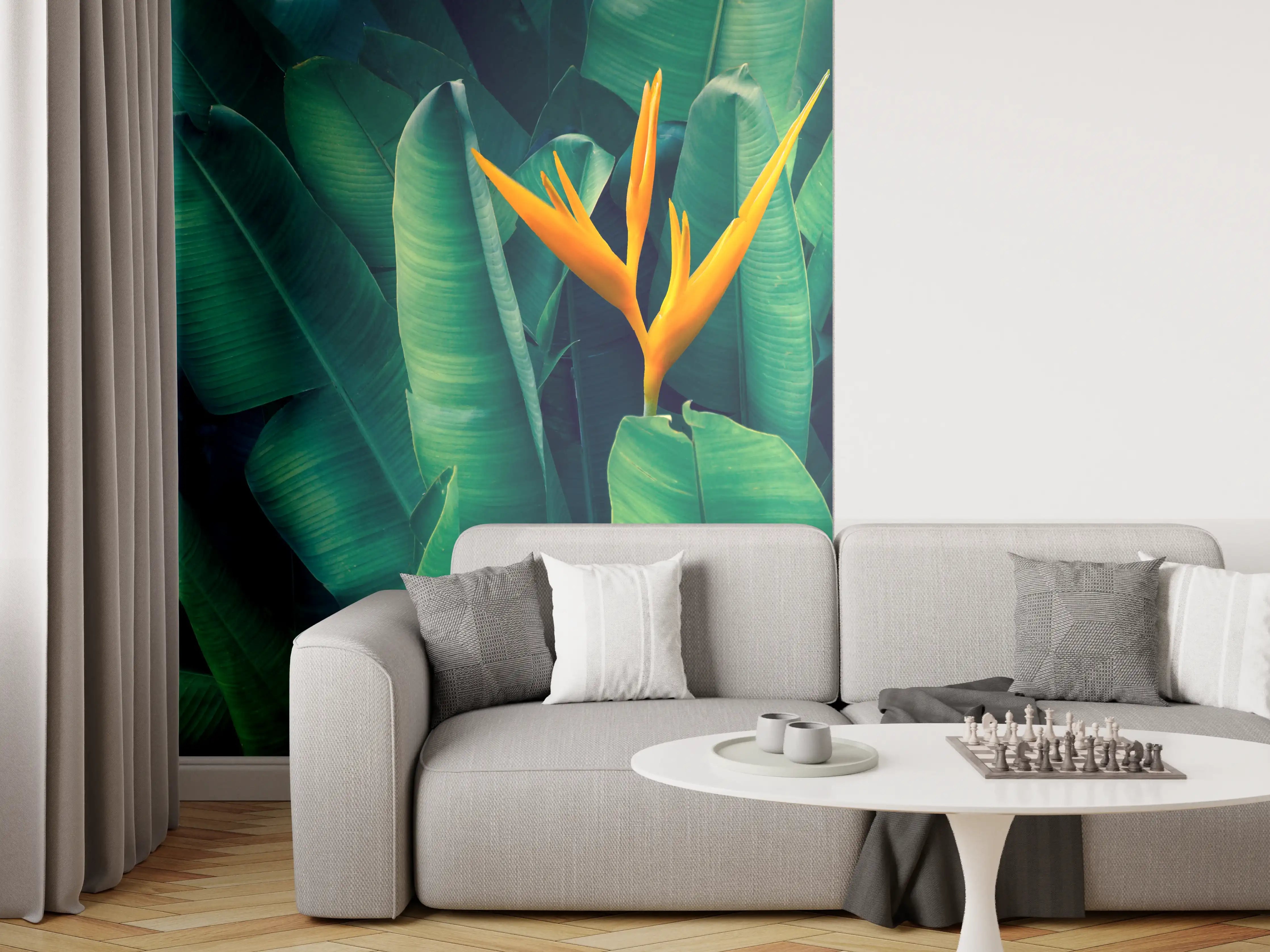 Wandverkleidung Wohnzimmer - Elegante tropische Pflanzenaufnahme