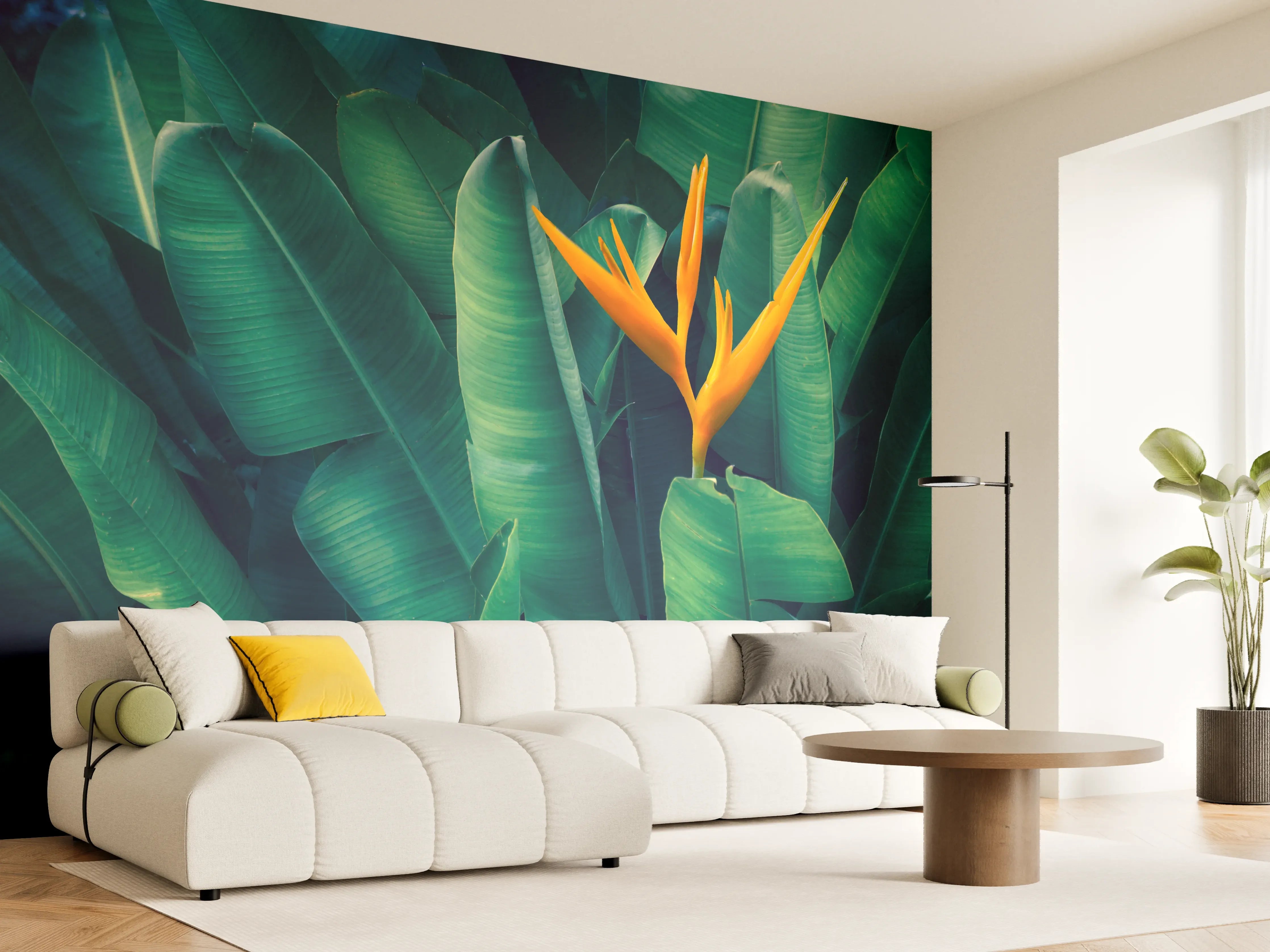 Wandverkleidung Wohnzimmer - Elegante tropische Pflanzenaufnahme
