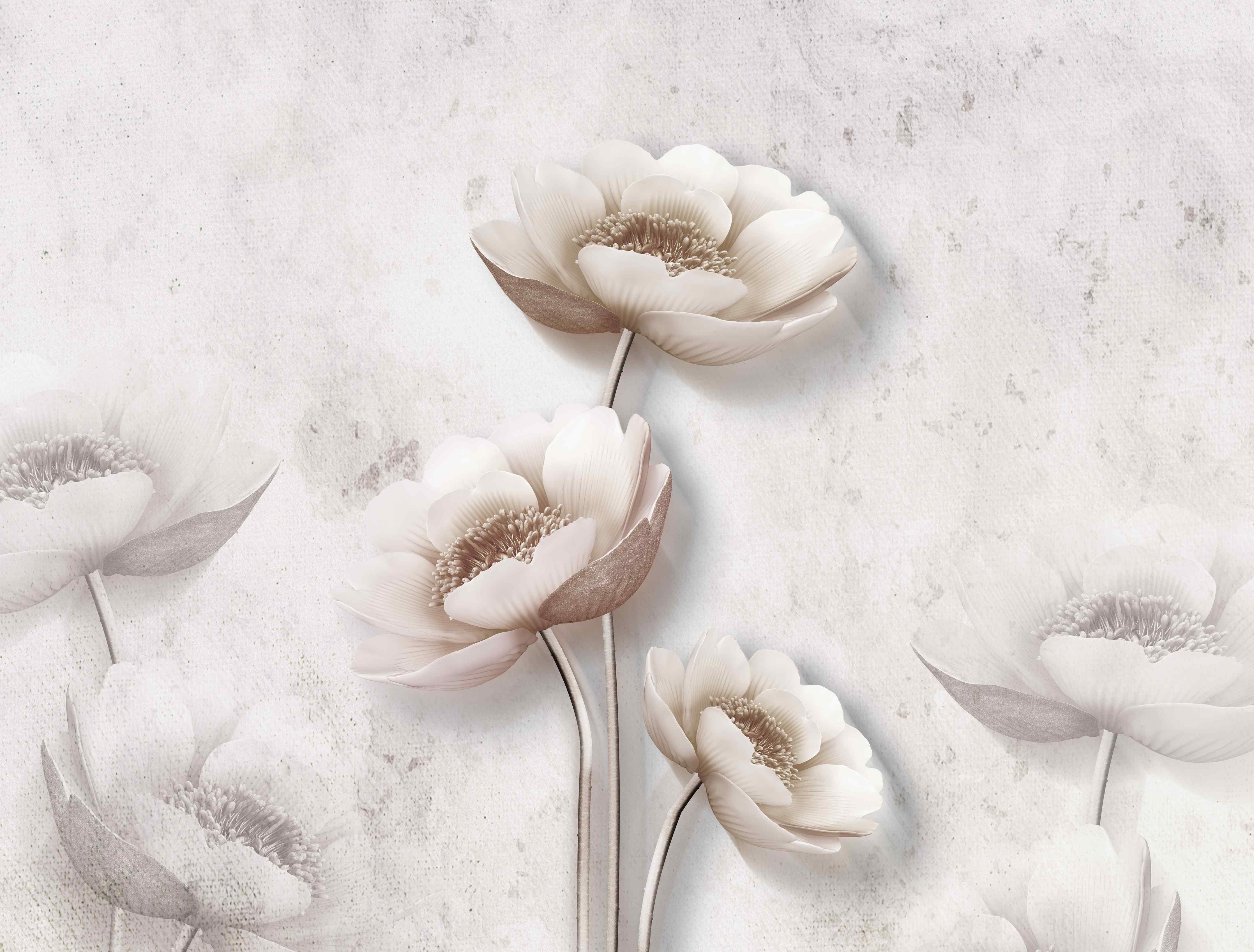 Wandverkleidung Wohnzimmer-Elegante weiße Blumen Wanddekoration