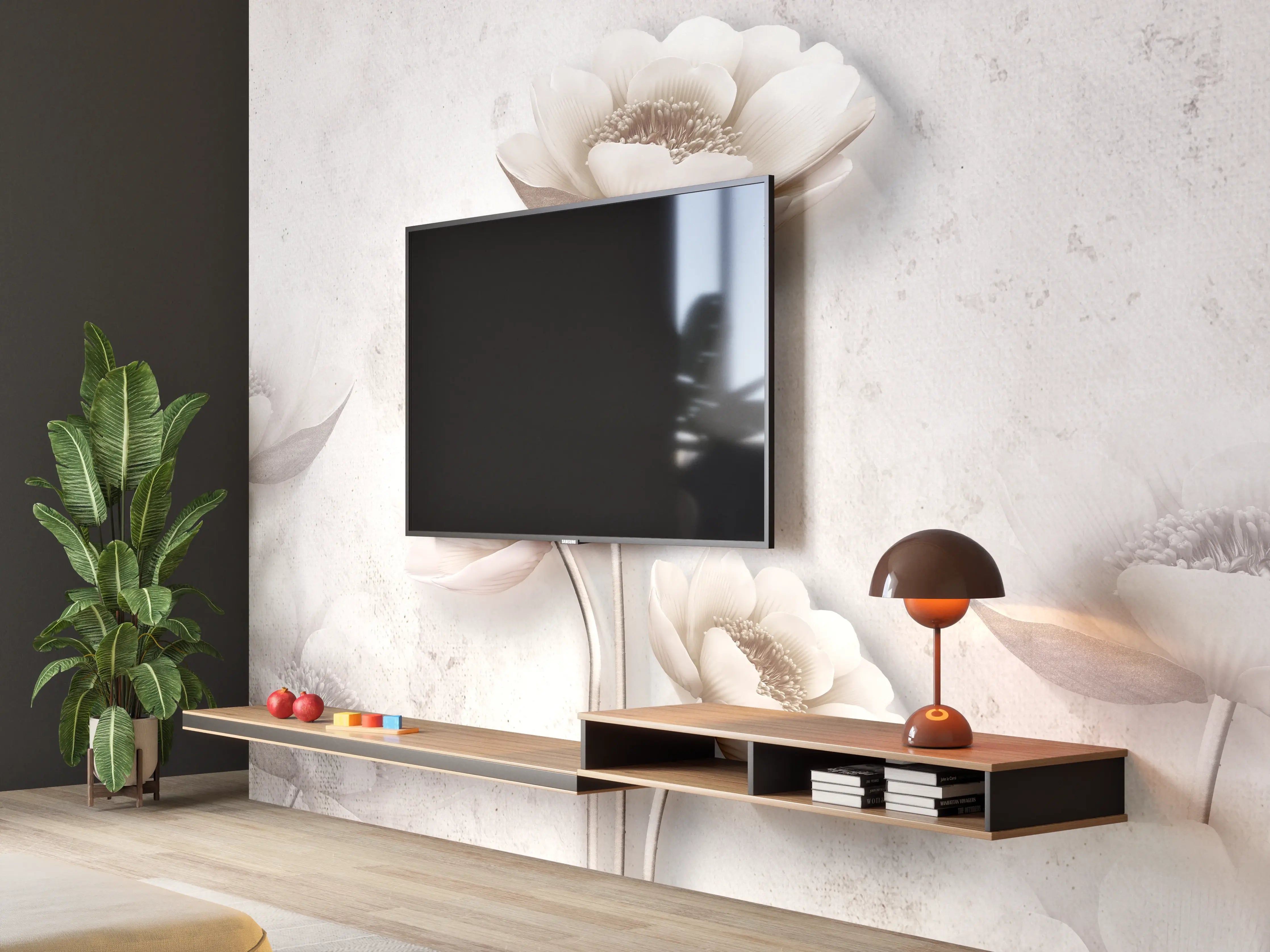 Wandverkleidung Wohnzimmer - Elegante weiße Blumen Wanddekoration