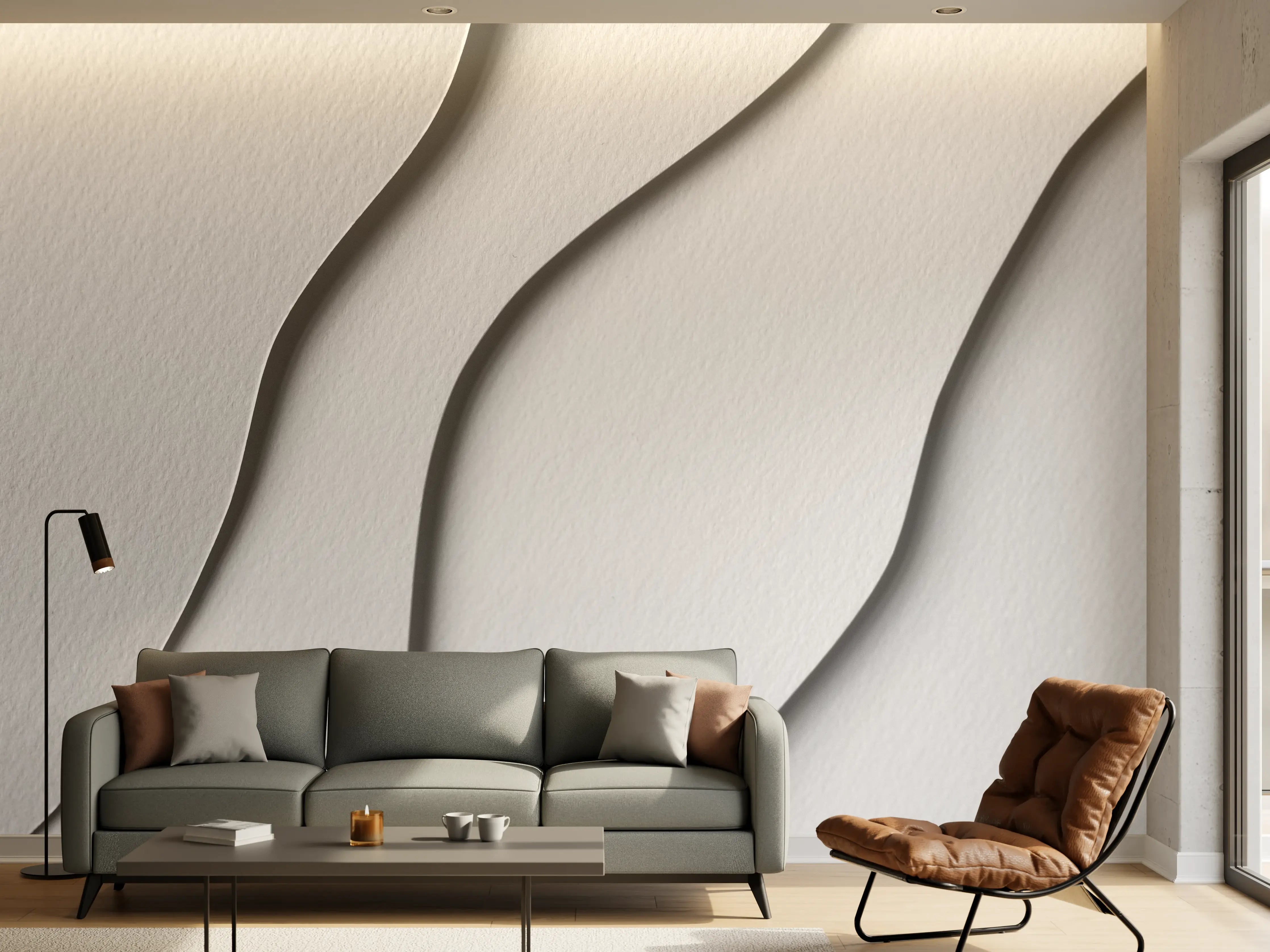 Wandverkleidung Wohnzimmer - Elegante weiße Wandgestaltung mit Wellenmuster
