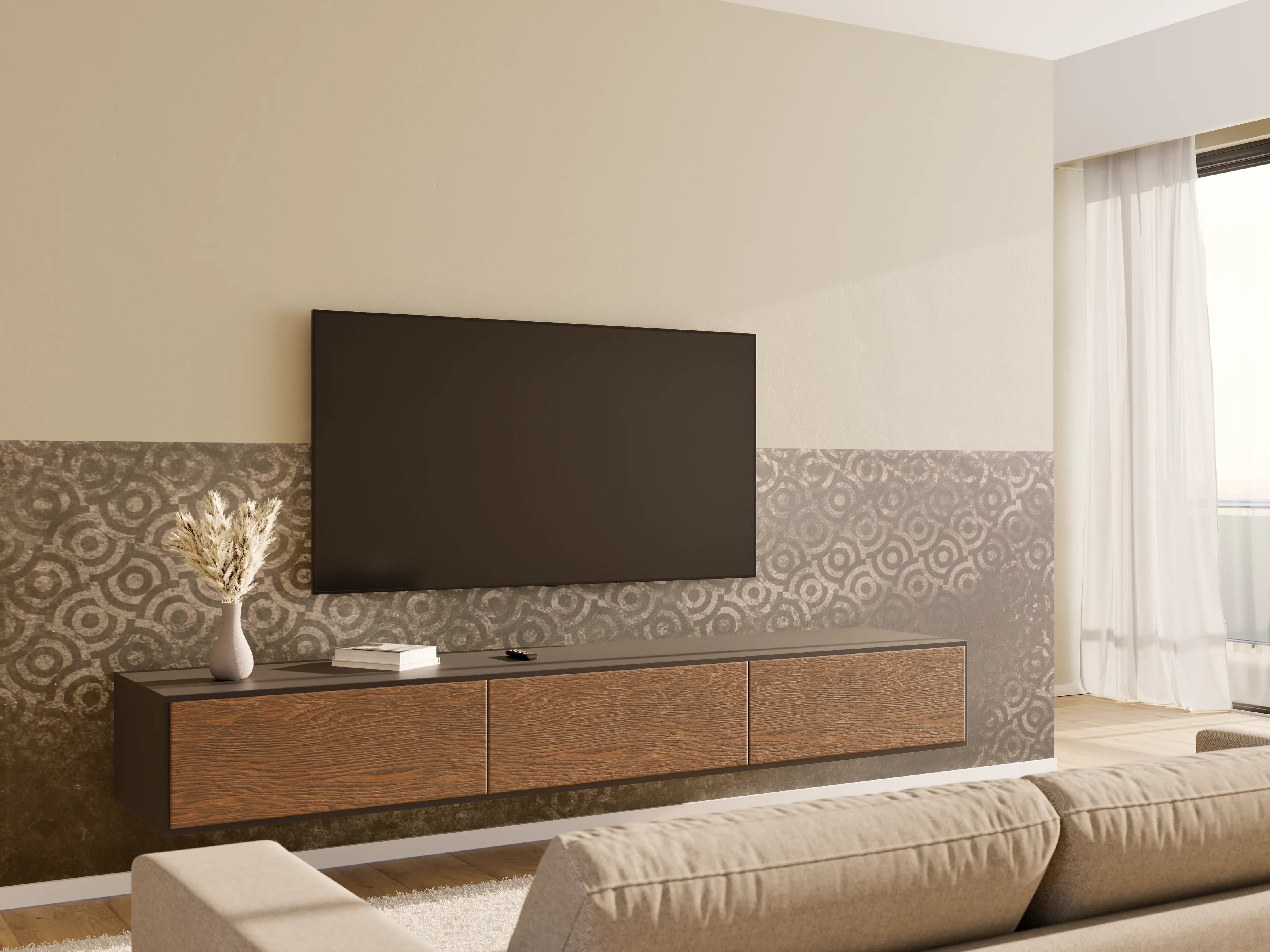Wandverkleidung Wohnzimmer - Elegante, strukturierte Metalloberfläche