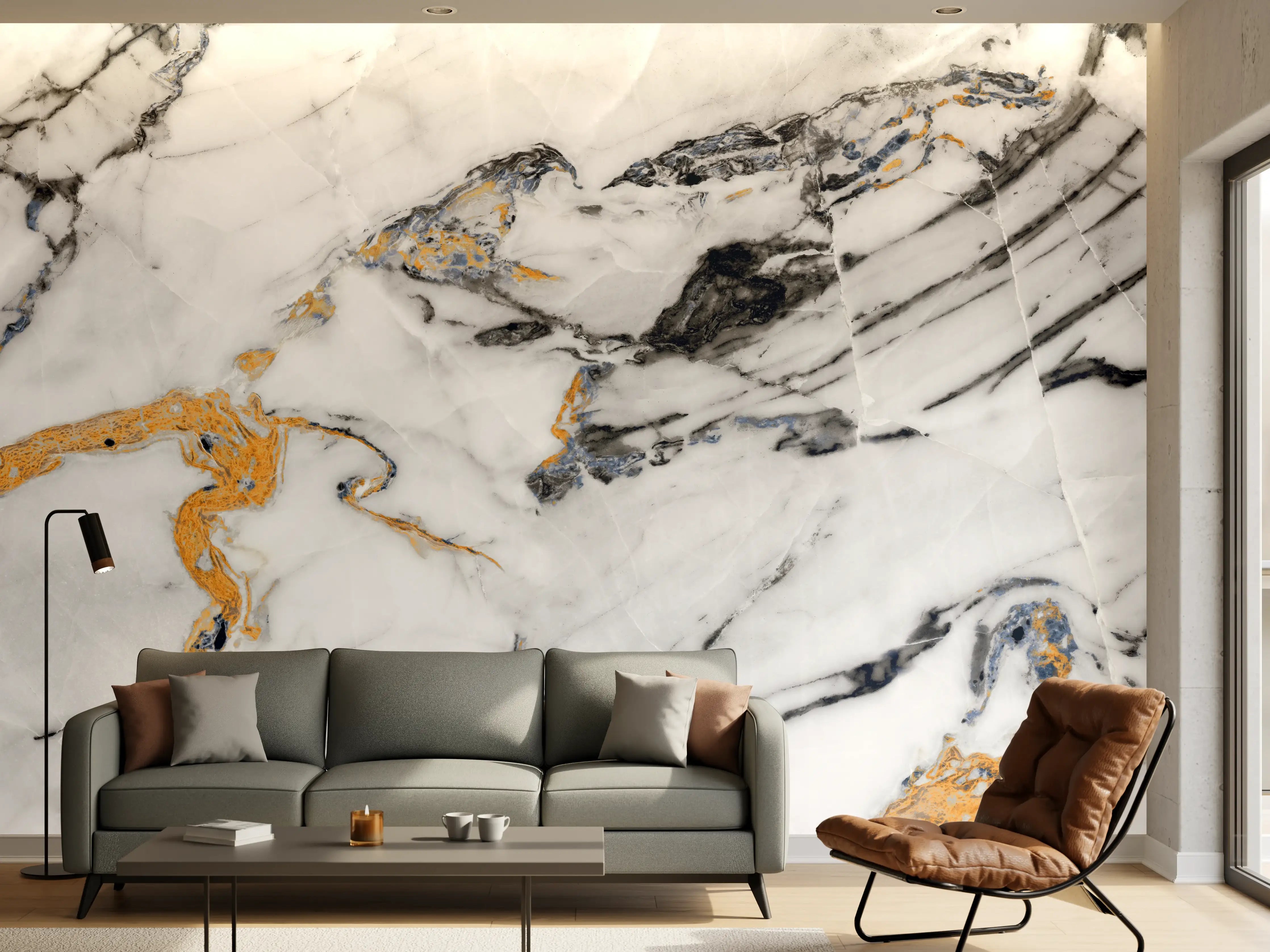 Wandverkleidung Wohnzimmer - Eleganter Marmor-Design