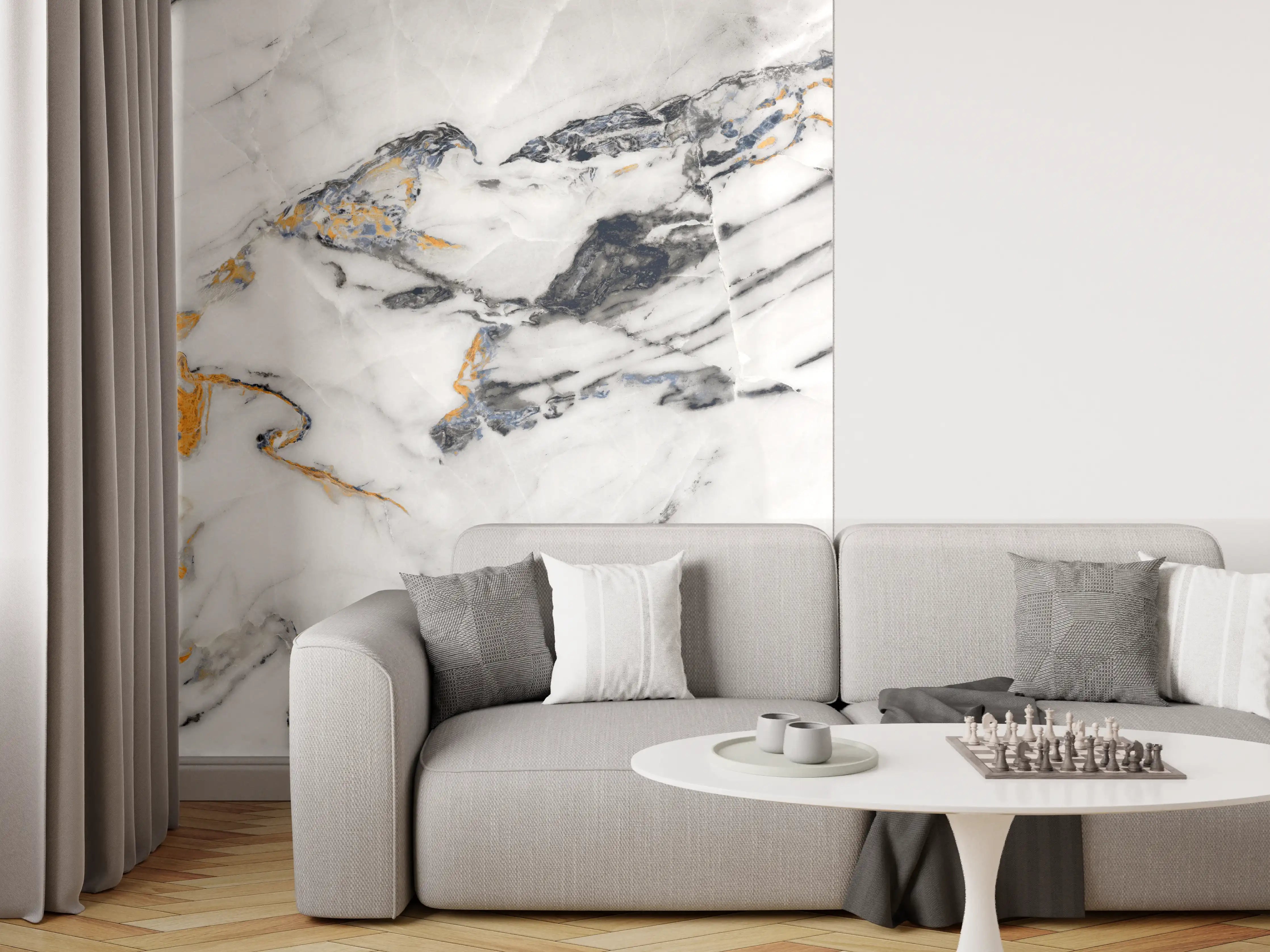 Wandverkleidung Wohnzimmer - Eleganter Marmor-Design