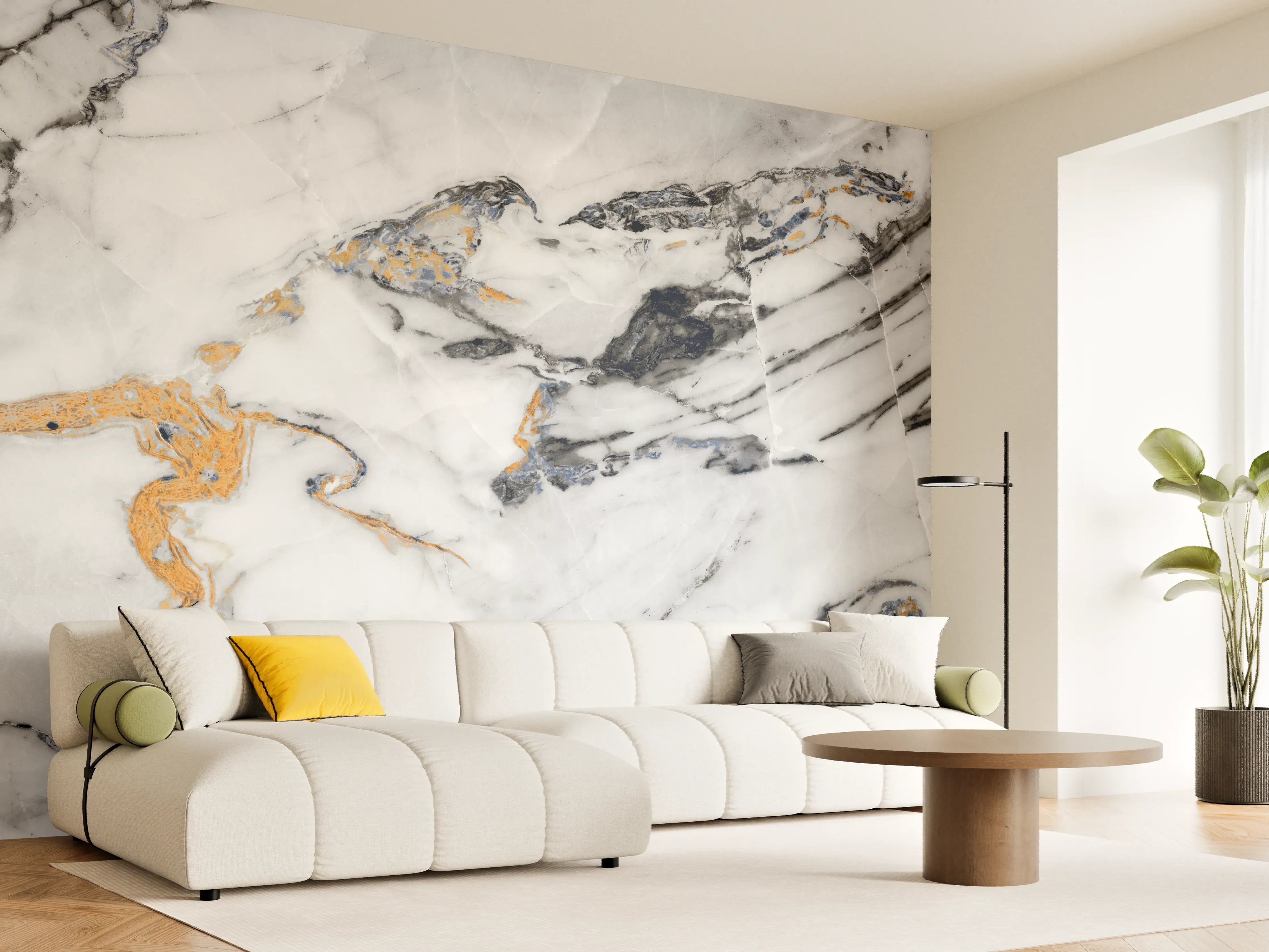 Wandverkleidung Wohnzimmer - Eleganter Marmor-Design