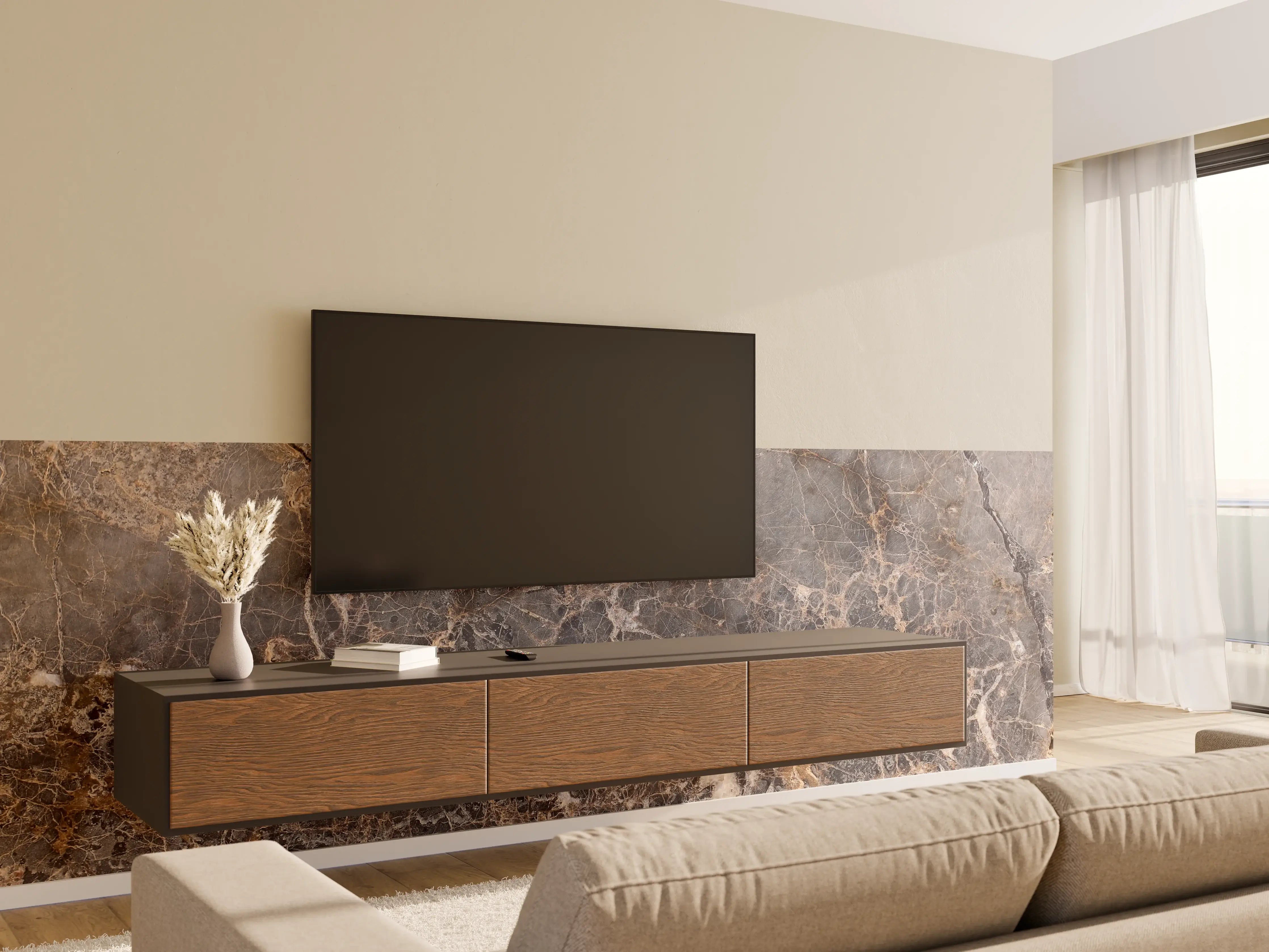 Wandverkleidung Wohnzimmer - Eleganter Marmor mit braunen und weißen Mustern